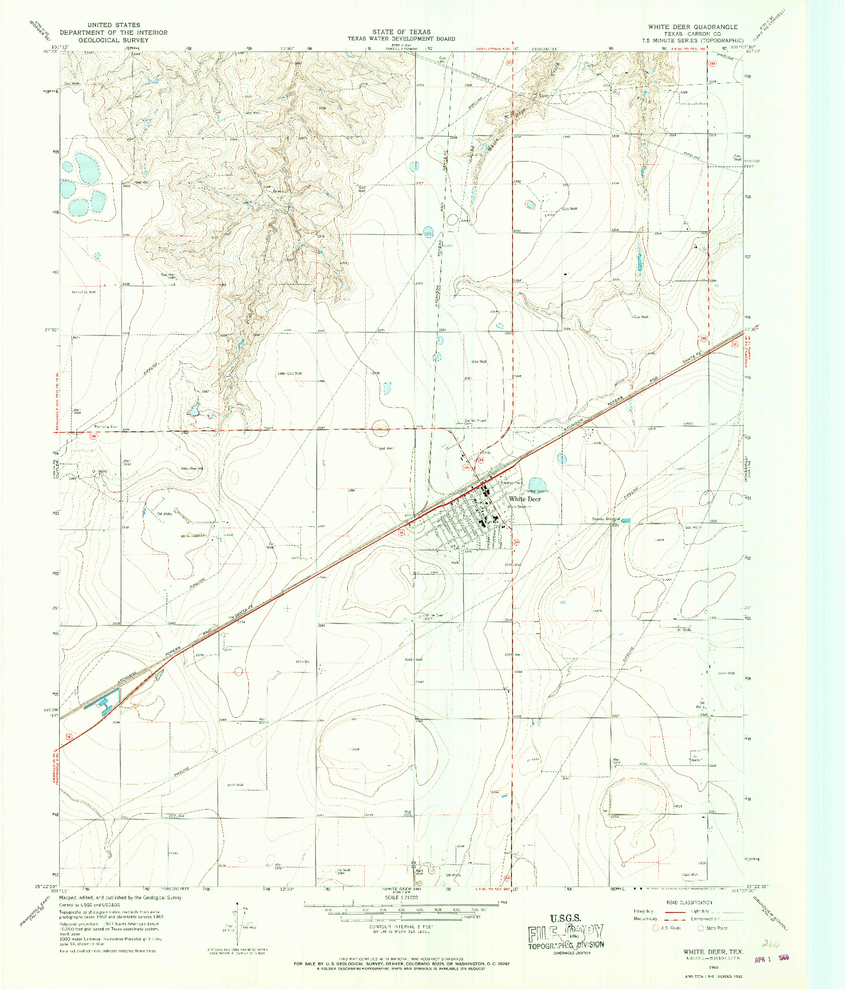 USGS 1:24000-SCALE QUADRANGLE FOR WHITE DEER, TX 1965