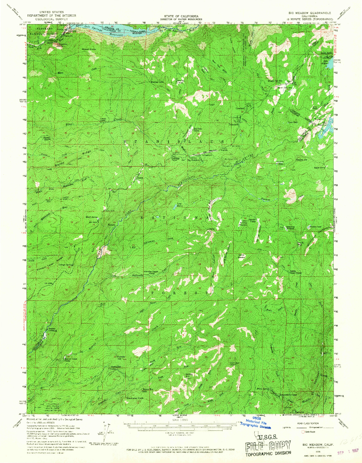 USGS 1:62500-SCALE QUADRANGLE FOR BIG MEADOW, CA 1956