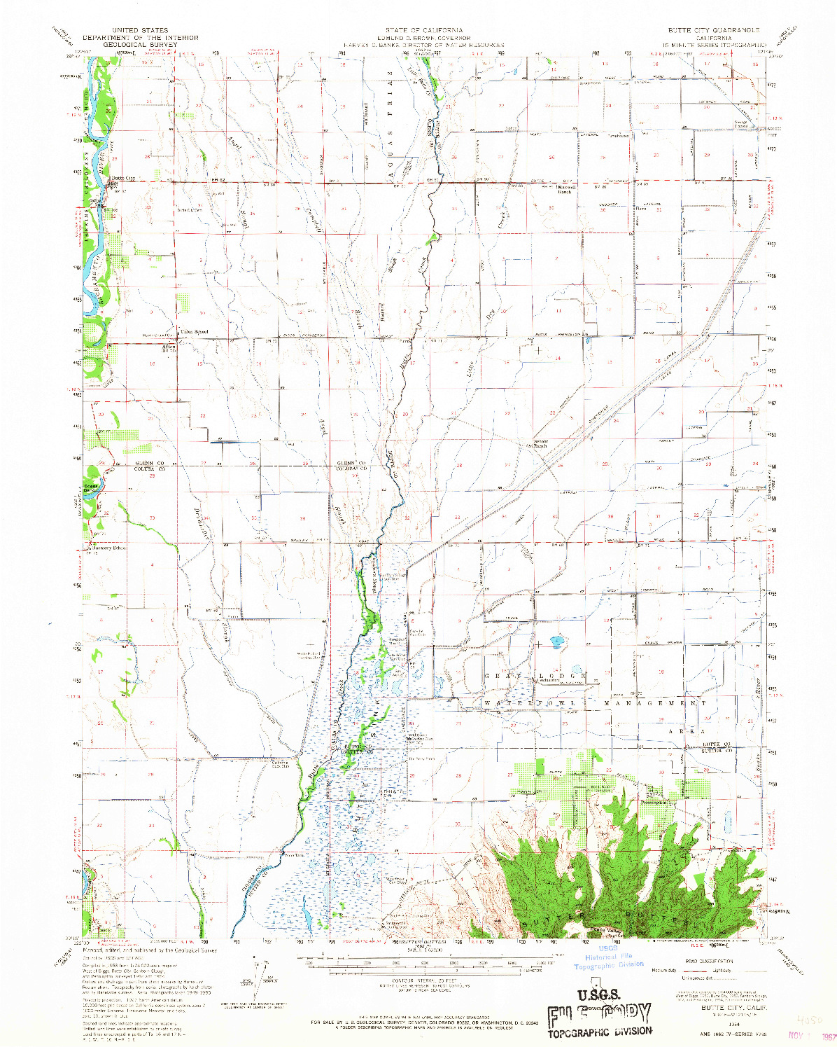 USGS 1:62500-SCALE QUADRANGLE FOR BUTTE CITY, CA 1954