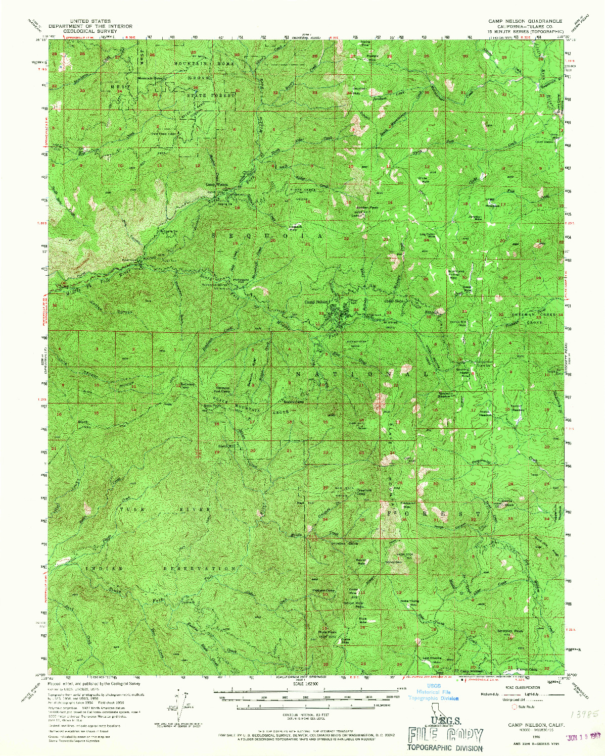 USGS 1:62500-SCALE QUADRANGLE FOR CAMP NELSON, CA 1956