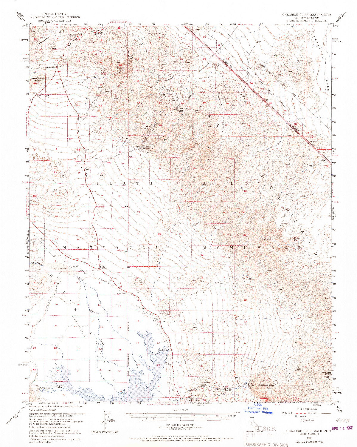 USGS 1:62500-SCALE QUADRANGLE FOR CHLORIDE CLIFF, CA 1952