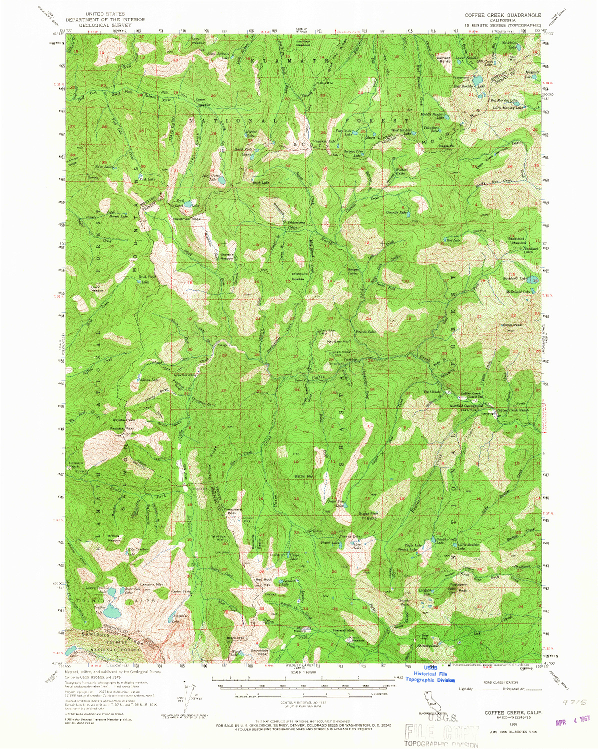 USGS 1:62500-SCALE QUADRANGLE FOR COFFEE CREEK, CA 1955