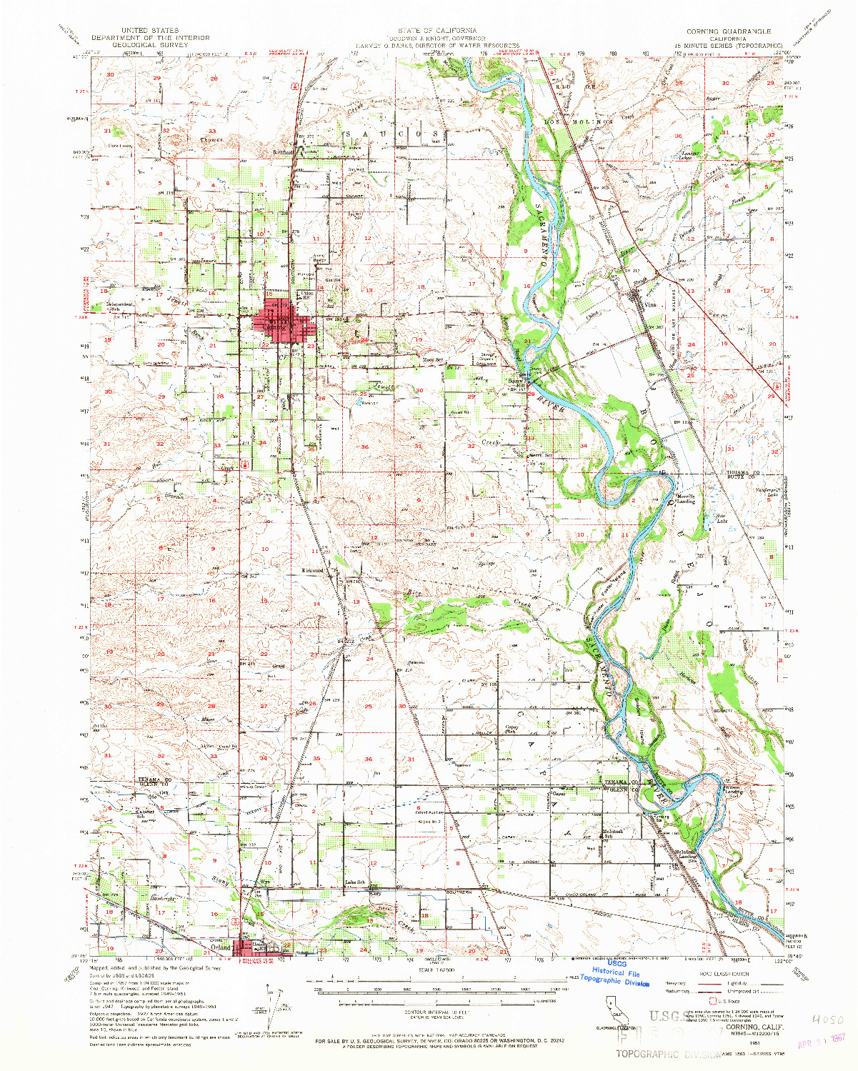 USGS 1:62500-SCALE QUADRANGLE FOR CORNING, CA 1951