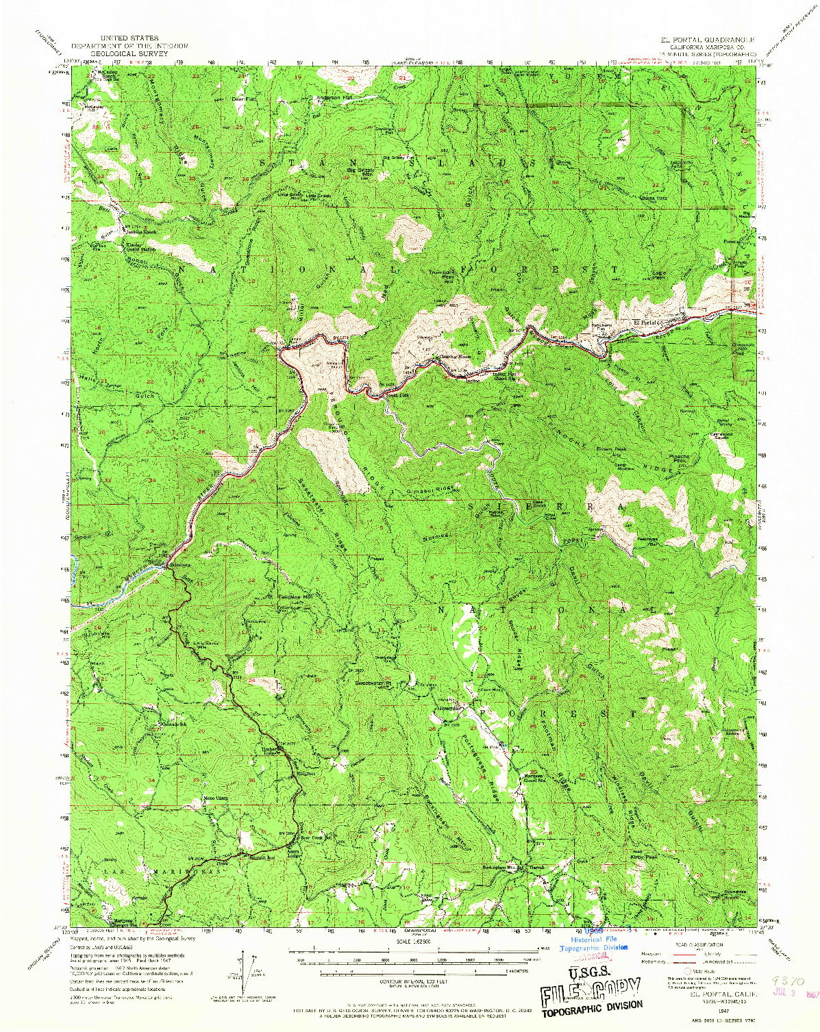 USGS 1:62500-SCALE QUADRANGLE FOR EL PORTAL, CA 1947