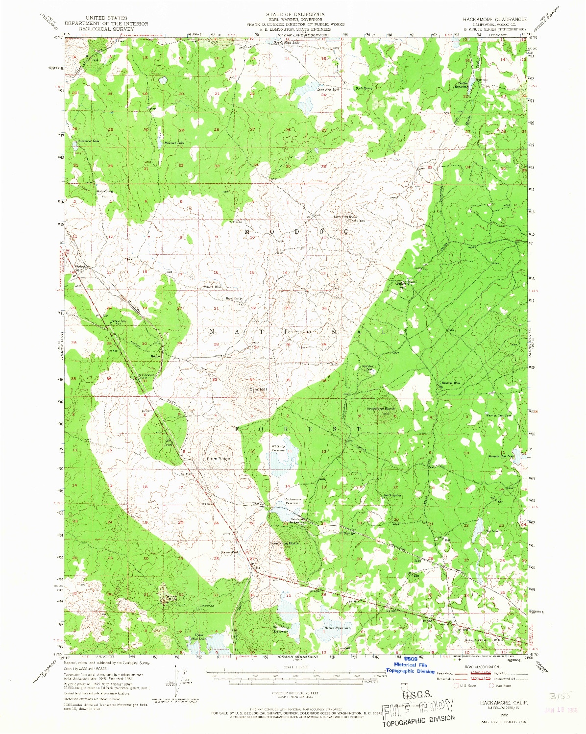 USGS 1:62500-SCALE QUADRANGLE FOR HACKAMORE, CA 1952