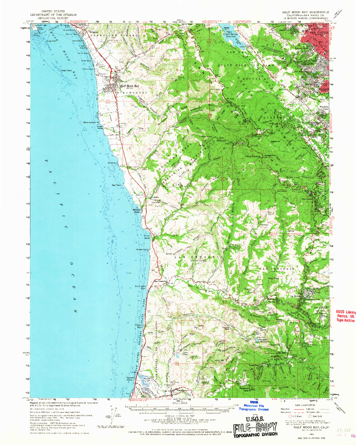 USGS 1:62500-SCALE QUADRANGLE FOR HALF MOON BAY, CA 1961