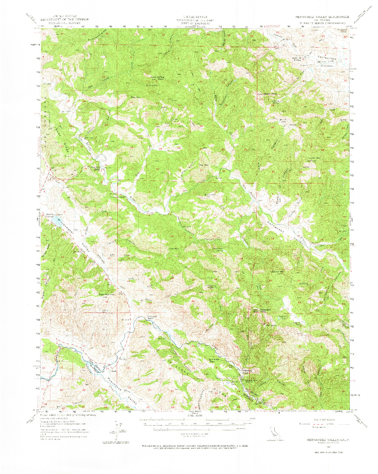 USGS 1:62500-SCALE QUADRANGLE FOR HERNANDEZ VALLEY, CA 1957
