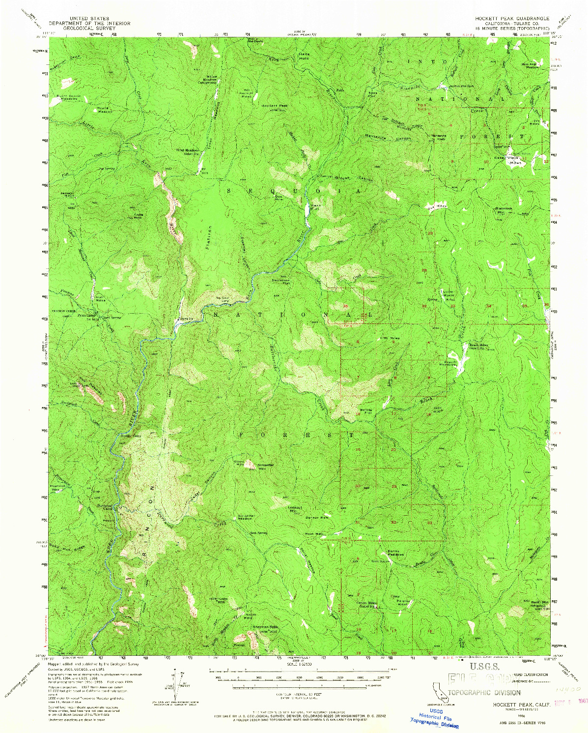 USGS 1:62500-SCALE QUADRANGLE FOR HOCKETT PEAK, CA 1956