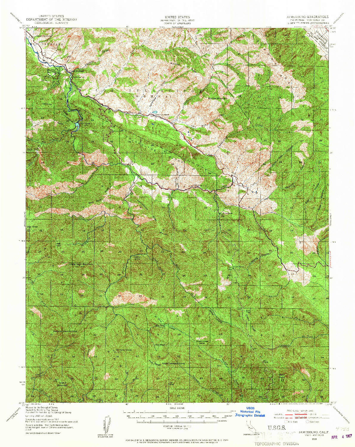 USGS 1:62500-SCALE QUADRANGLE FOR JAMESBURG, CA 1939