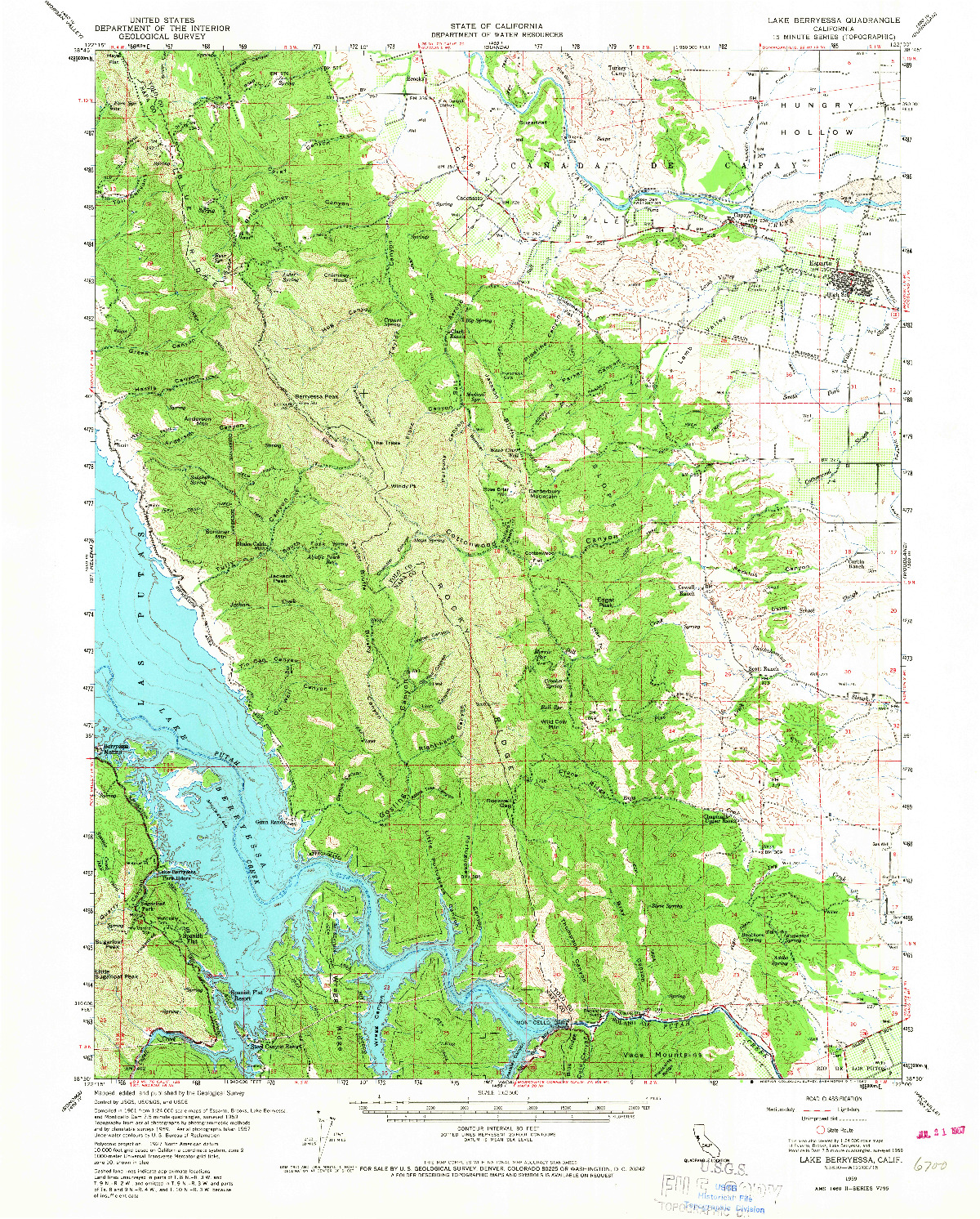 USGS 1:62500-SCALE QUADRANGLE FOR LAKE BERRYESSA, CA 1959