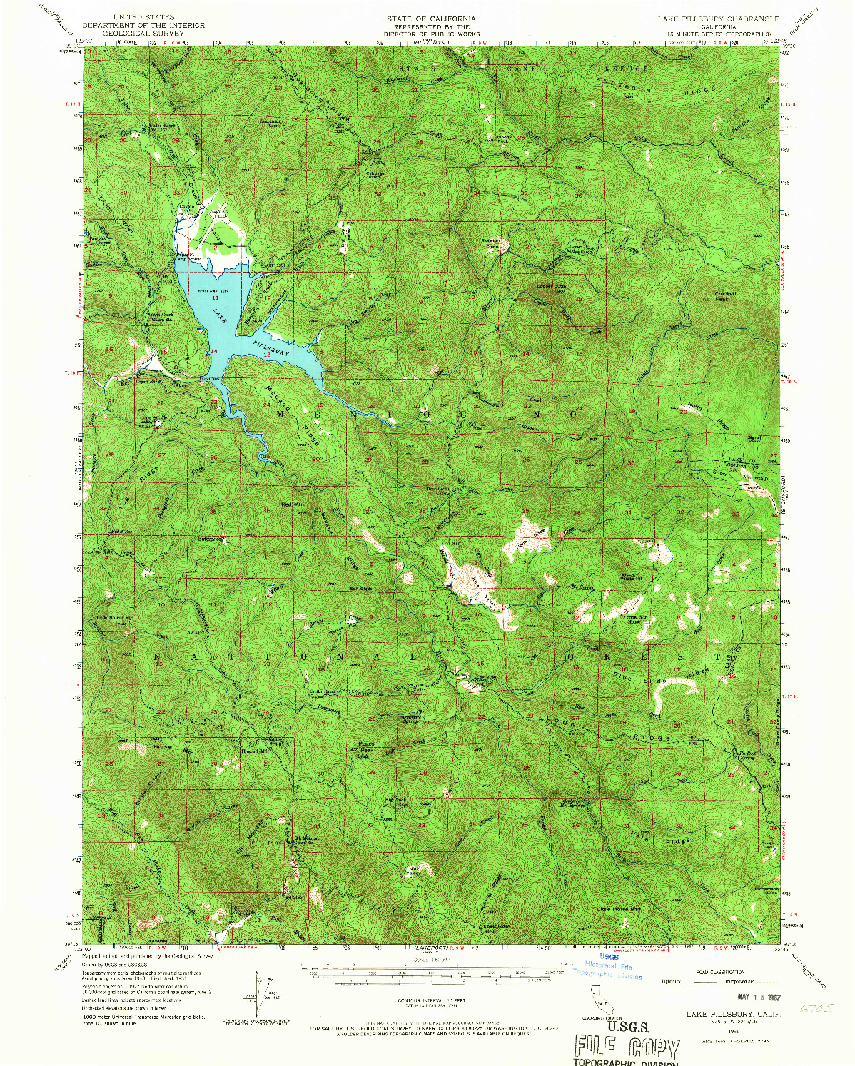 USGS 1:62500-SCALE QUADRANGLE FOR LAKE PILLSBURY, CA 1951