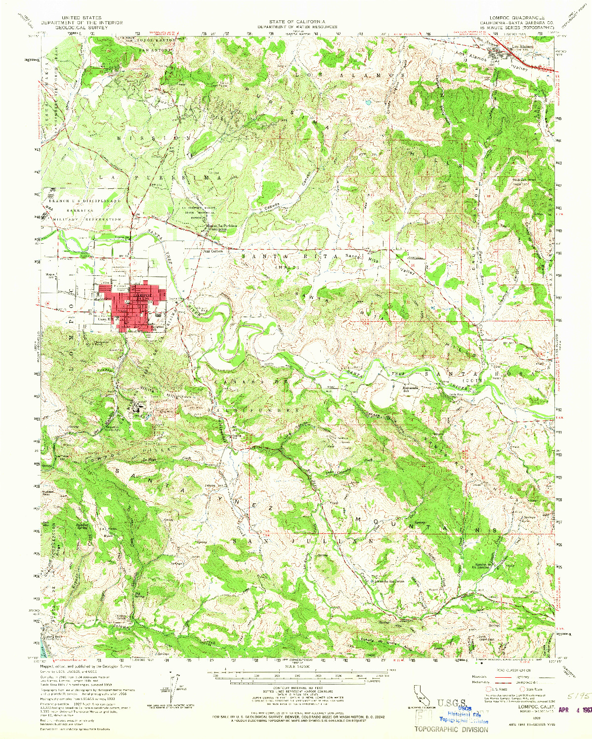 USGS 1:62500-SCALE QUADRANGLE FOR LOMPOC, CA 1959