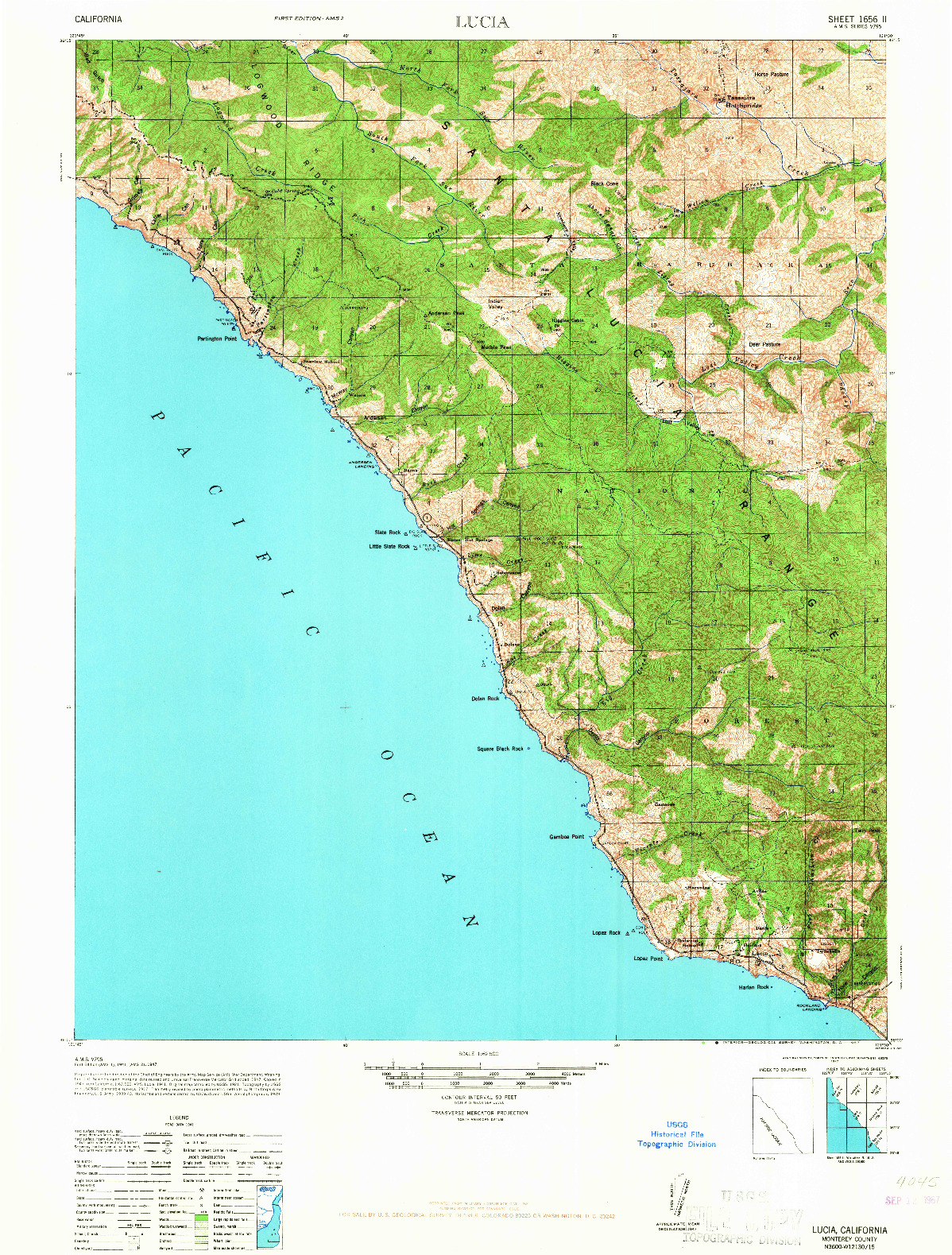 USGS 1:62500-SCALE QUADRANGLE FOR LUCIA, CA 1947