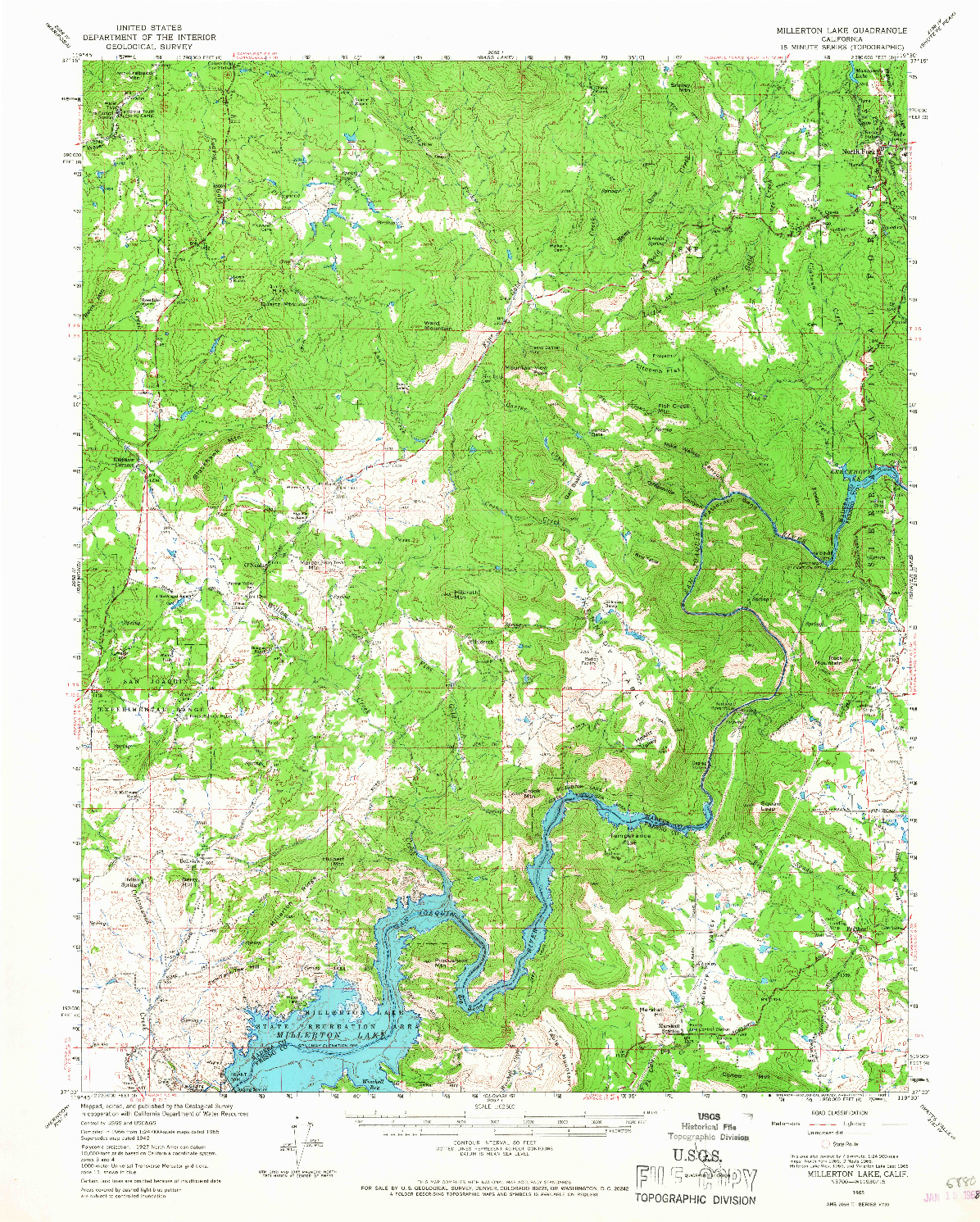 USGS 1:62500-SCALE QUADRANGLE FOR MILLERTON LAKE, CA 1965