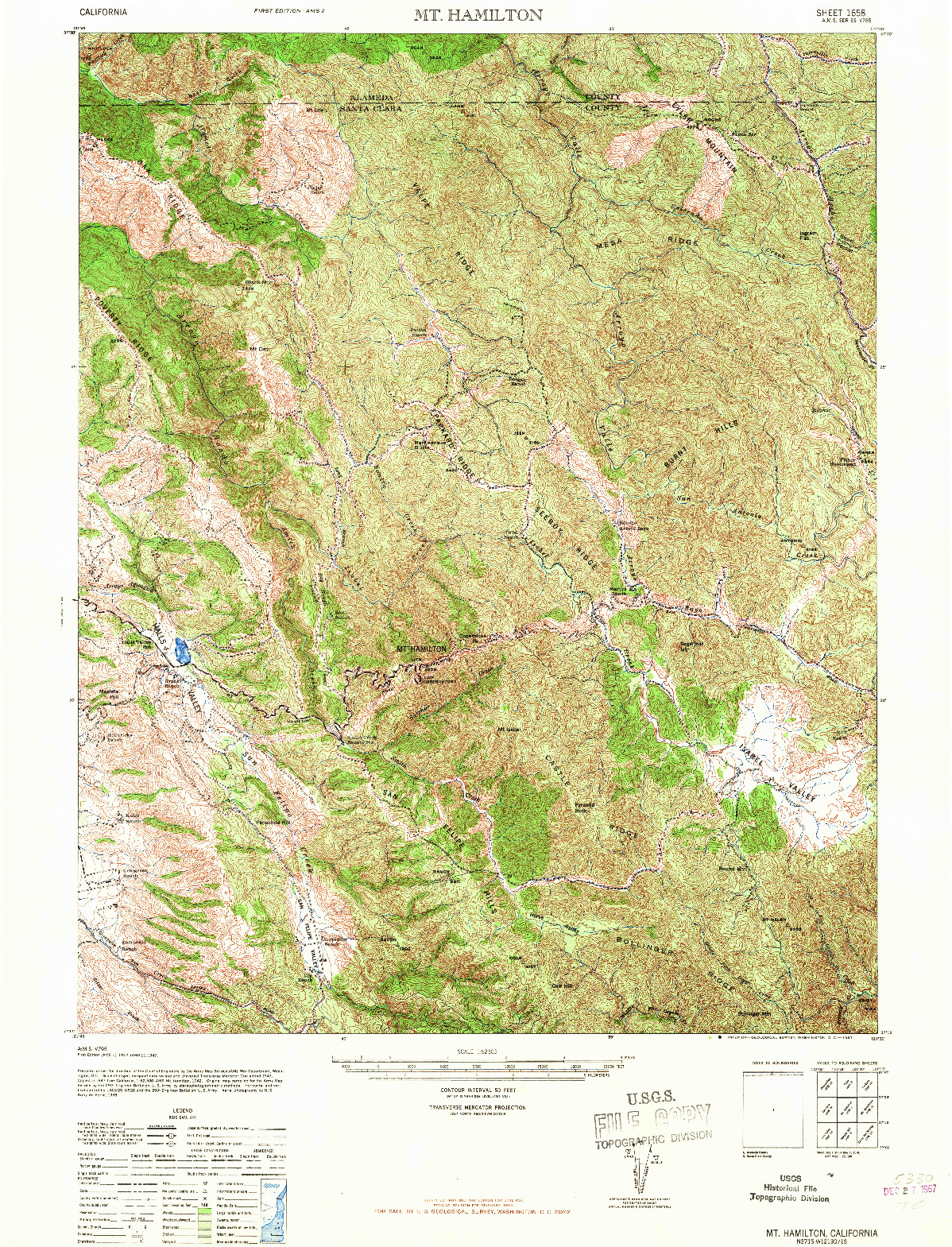 USGS 1:62500-SCALE QUADRANGLE FOR MT. HAMILTON, CA 1967