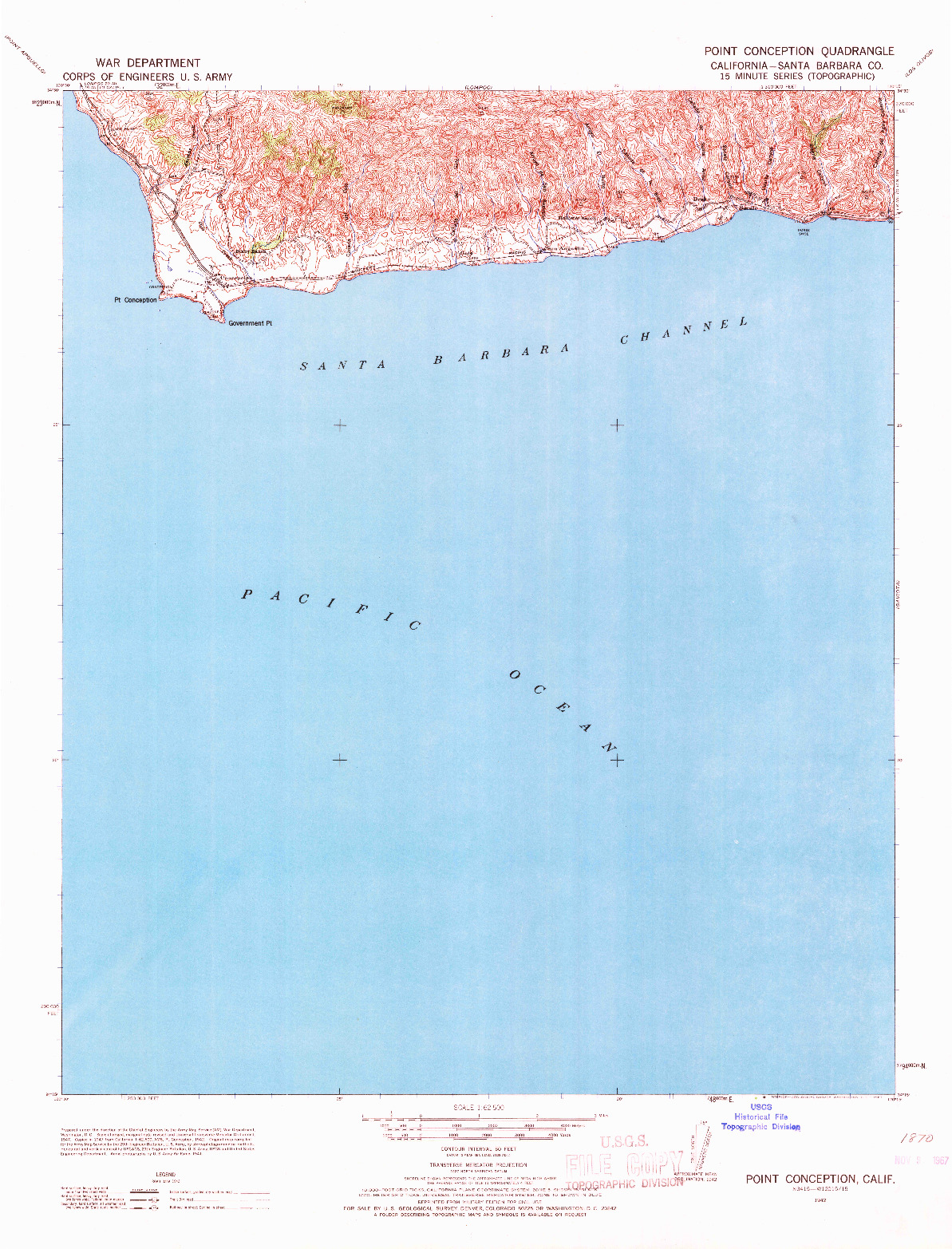 USGS 1:62500-SCALE QUADRANGLE FOR POINT CONCEPTION, CA 1942