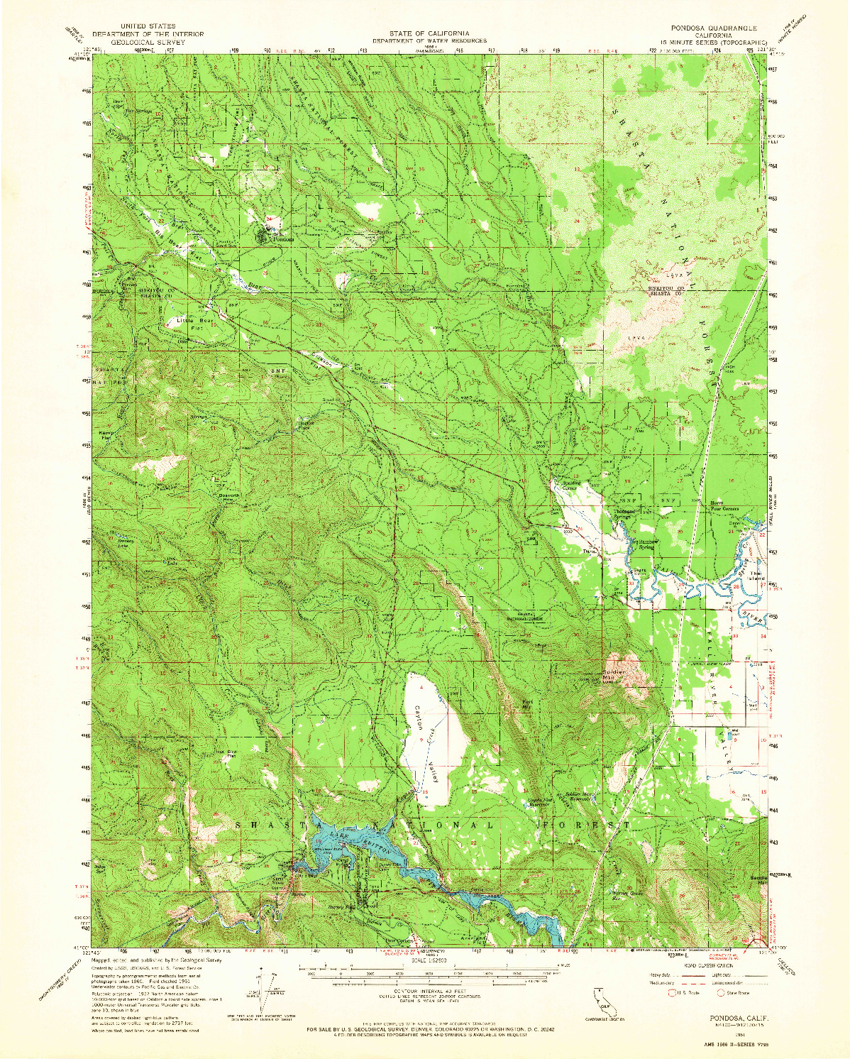 USGS 1:62500-SCALE QUADRANGLE FOR PONDOSA, CA 1961