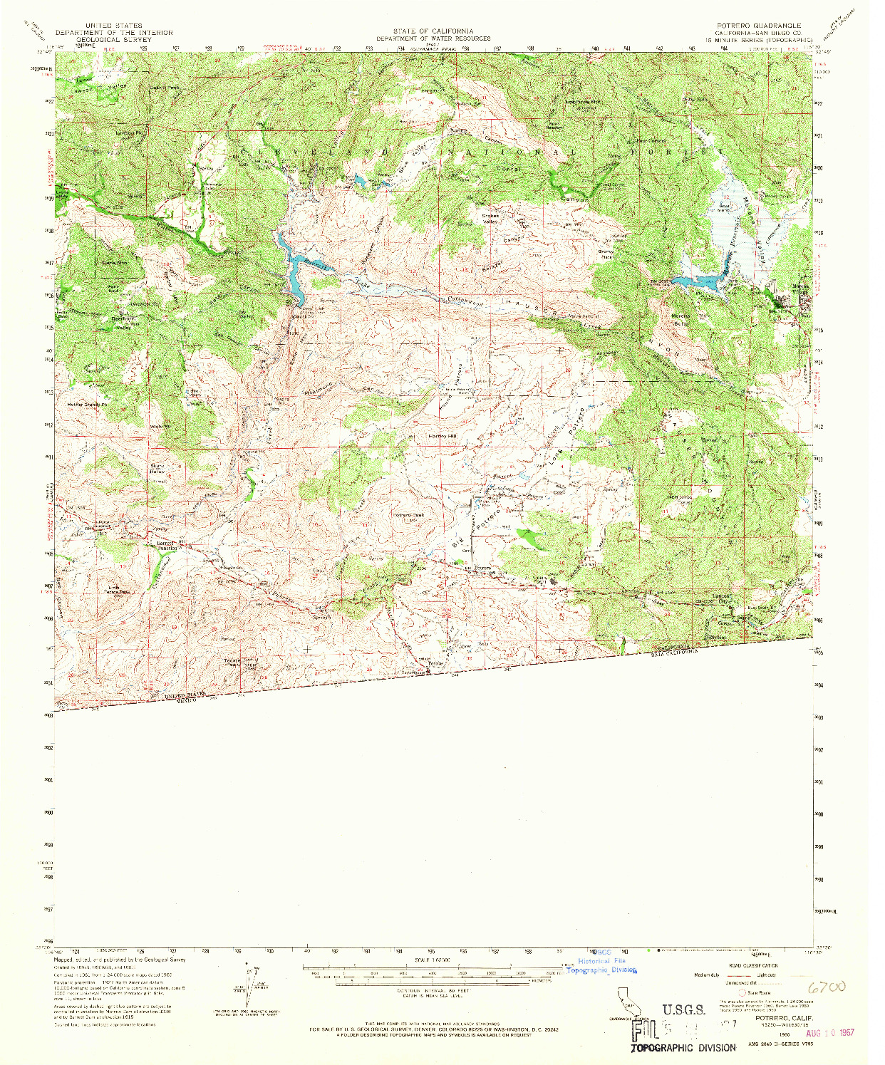 USGS 1:62500-SCALE QUADRANGLE FOR POTRERO, CA 1960