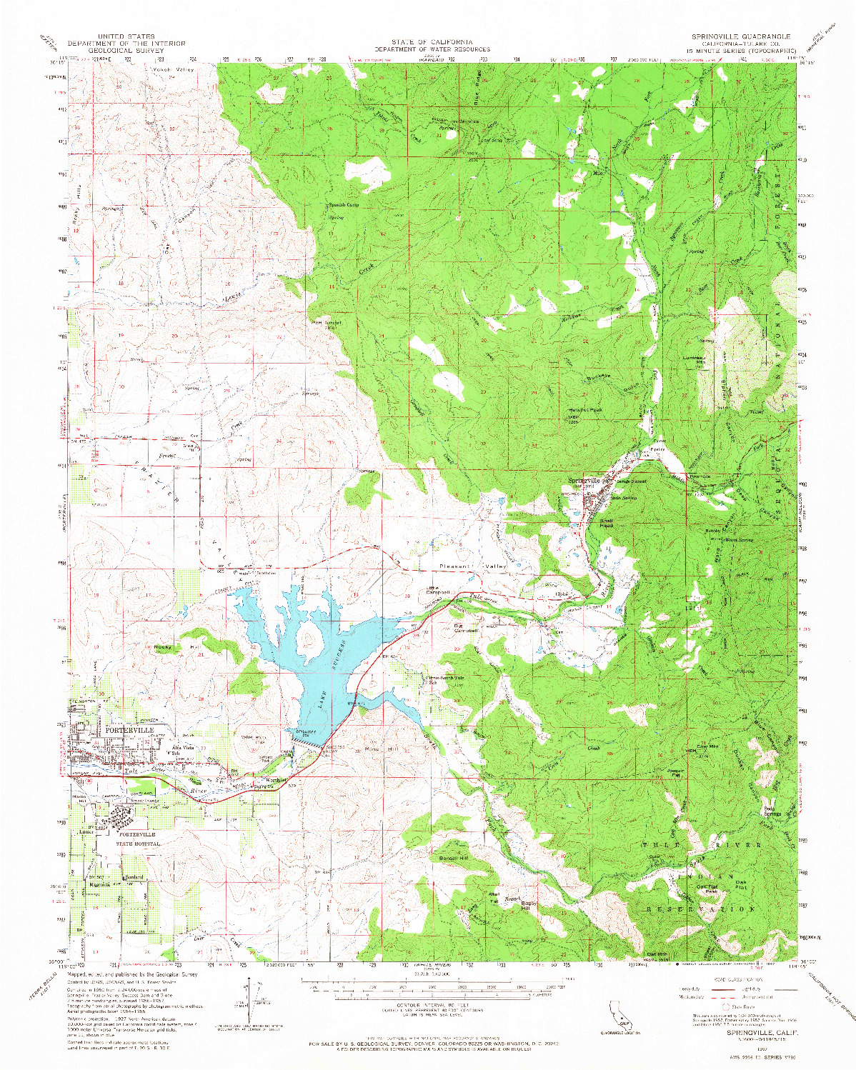 USGS 1:62500-SCALE QUADRANGLE FOR SPRINGVILLE, CA 1957