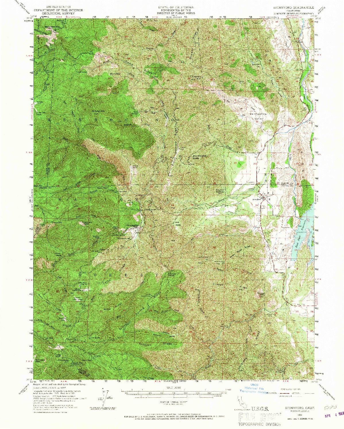 USGS 1:62500-SCALE QUADRANGLE FOR STONYFORD, CA 1951