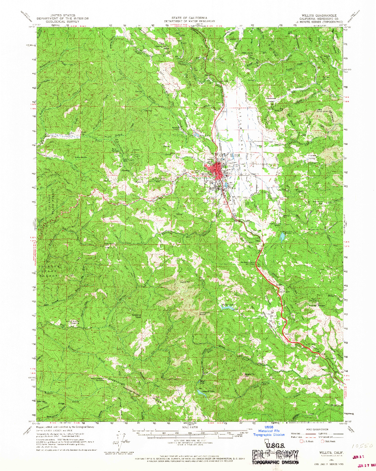 USGS 1:62500-SCALE QUADRANGLE FOR WILLITS, CA 1961