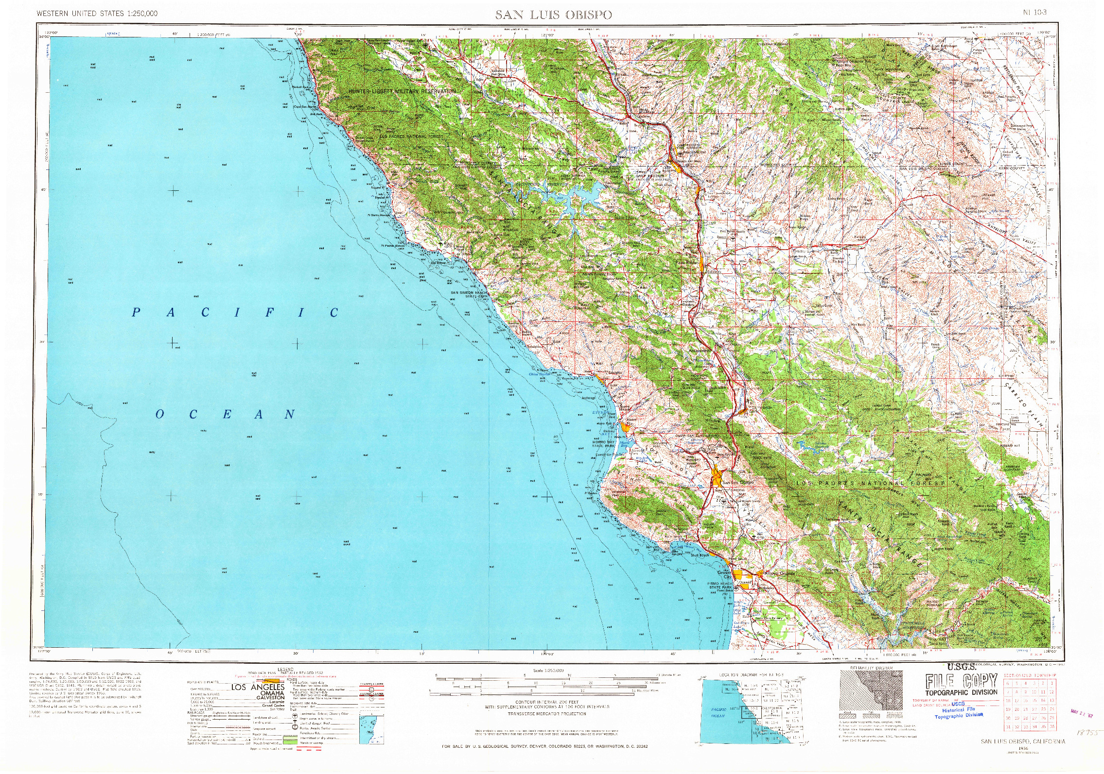 USGS 1:250000-SCALE QUADRANGLE FOR SAN LUIS OBISPO, CA 1956