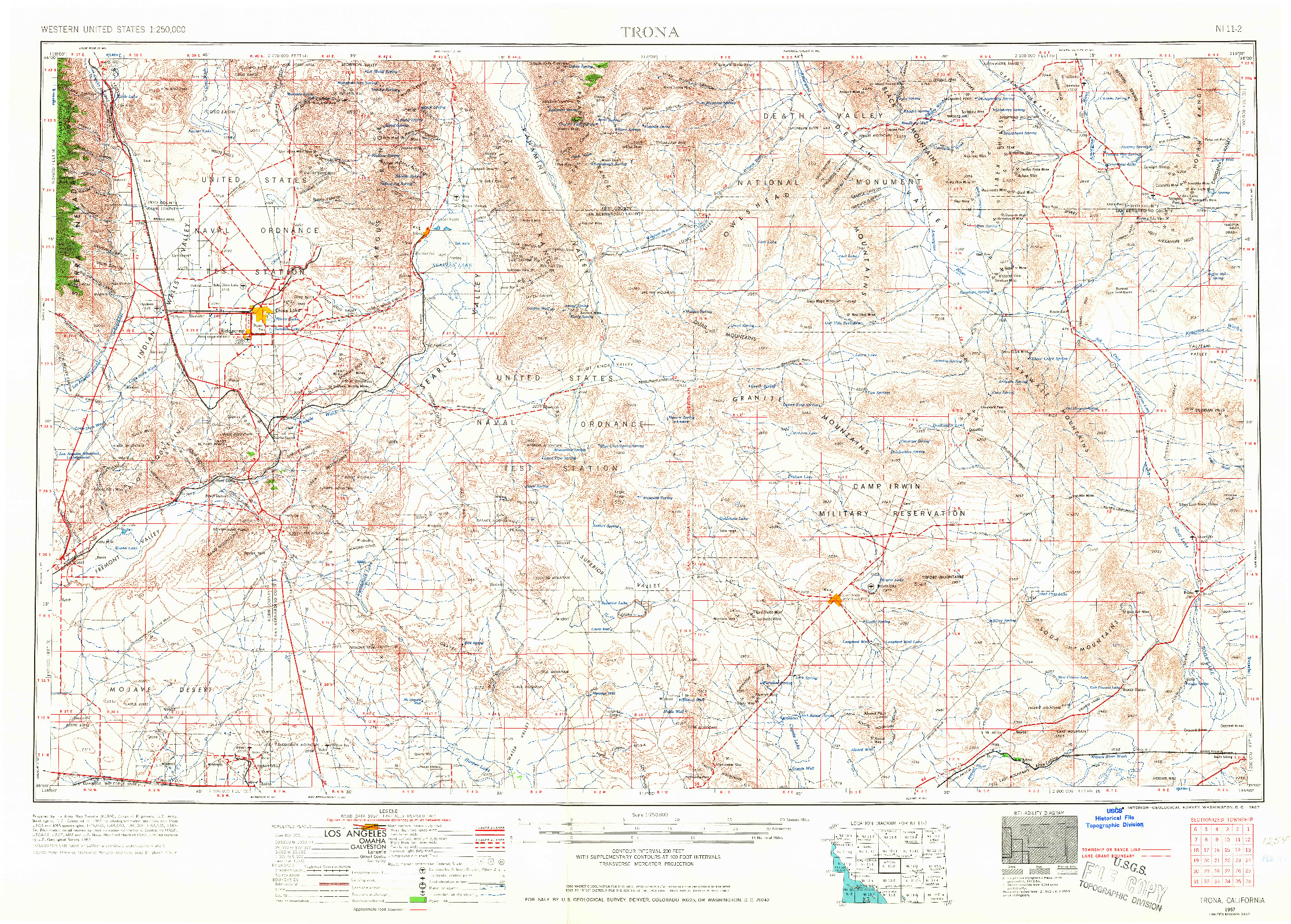 USGS 1:250000-SCALE QUADRANGLE FOR TRONA, CA 1957