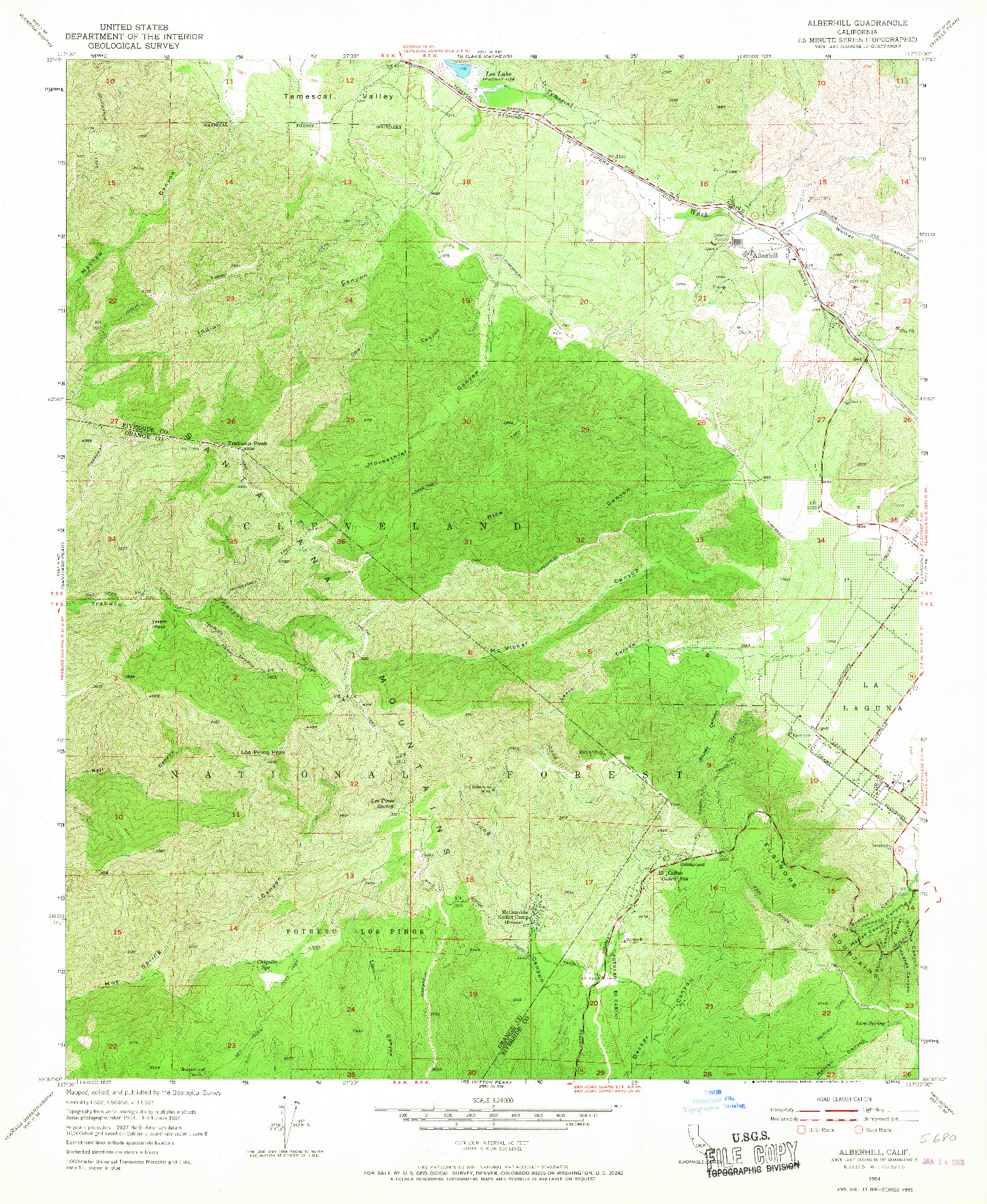 USGS 1:24000-SCALE QUADRANGLE FOR ALBERHILL, CA 1954