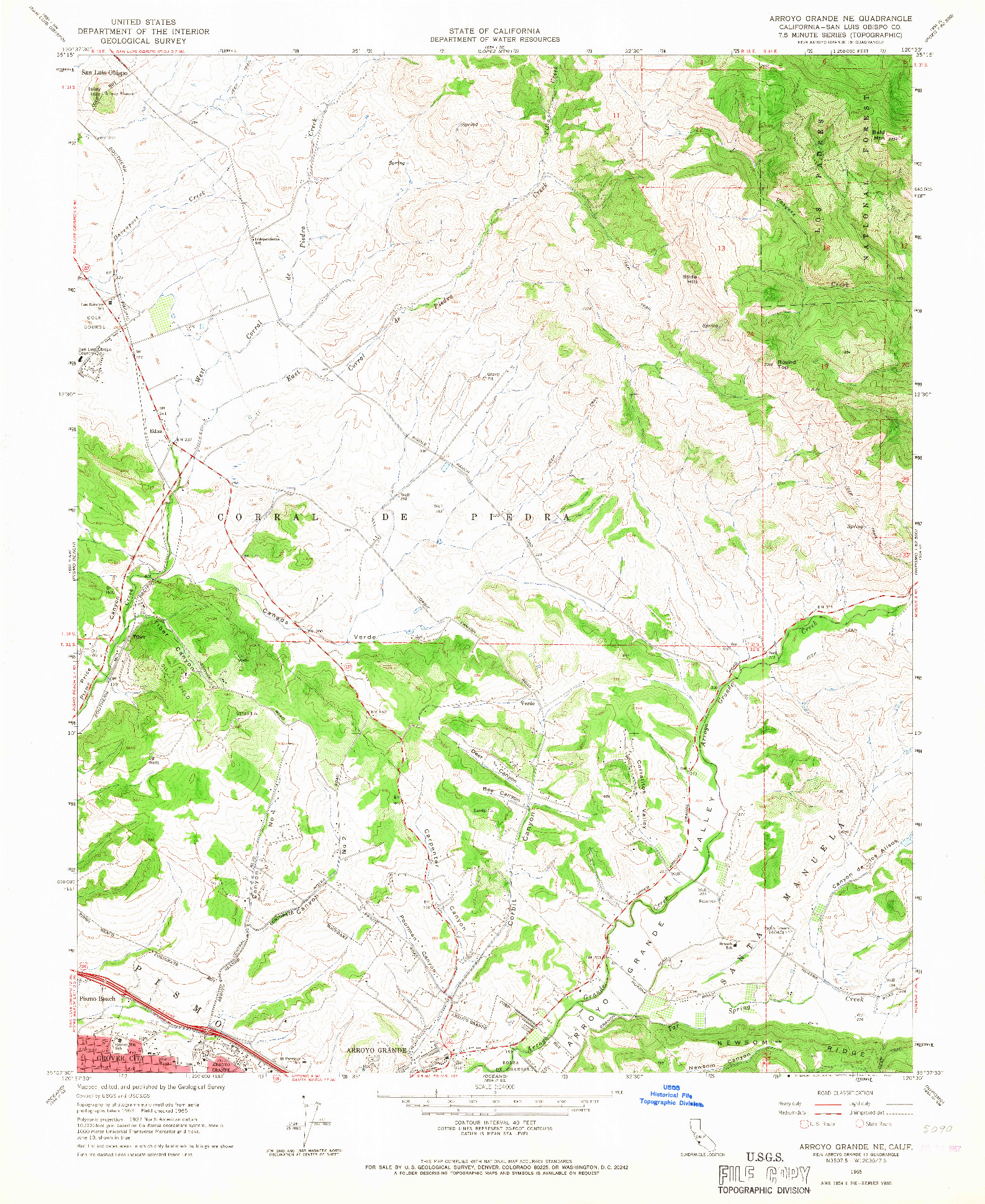 USGS 1:24000-SCALE QUADRANGLE FOR ARROYO GRANDE NE, CA 1965