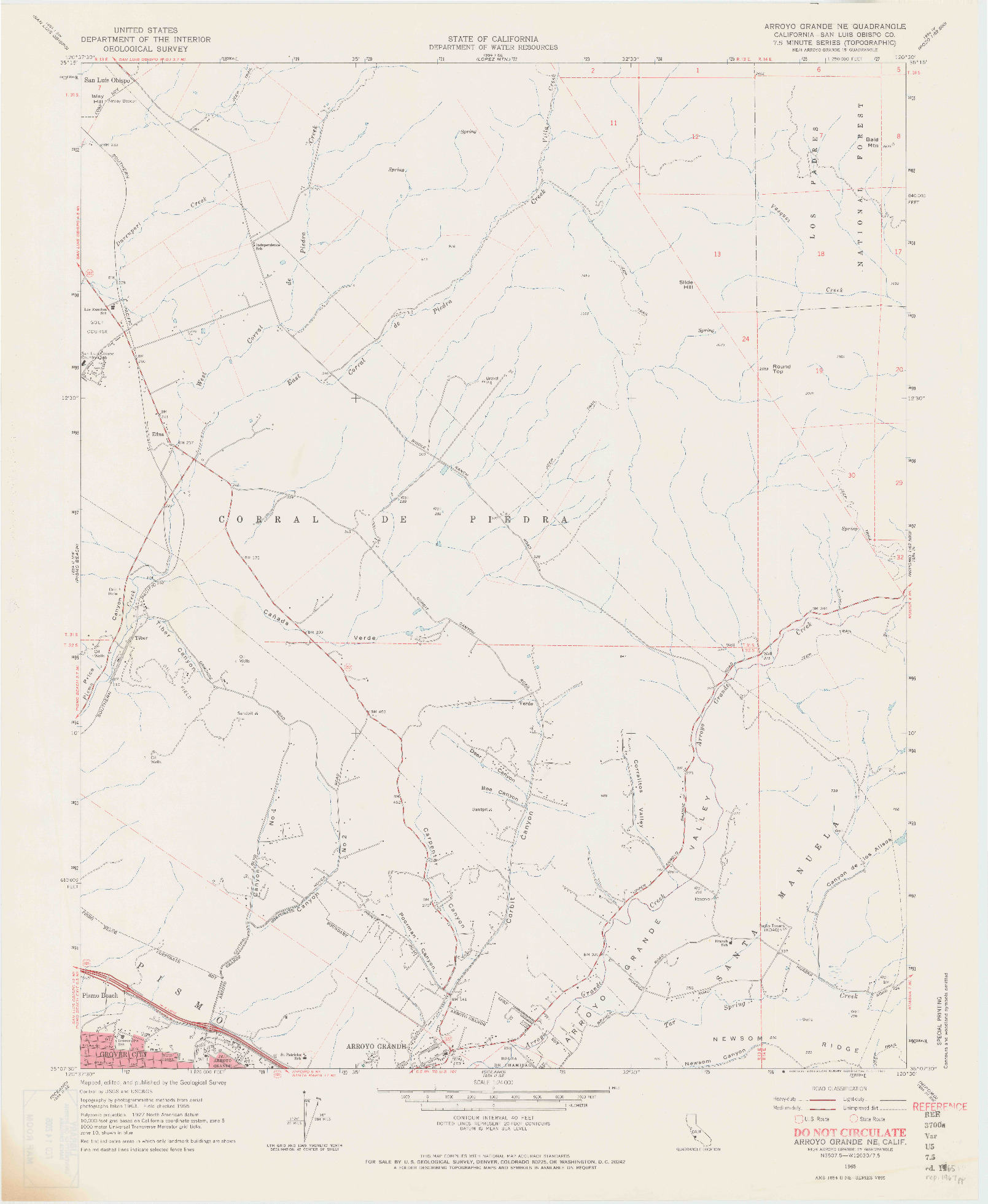 USGS 1:24000-SCALE QUADRANGLE FOR ARROYO GRANDE NE, CA 1965