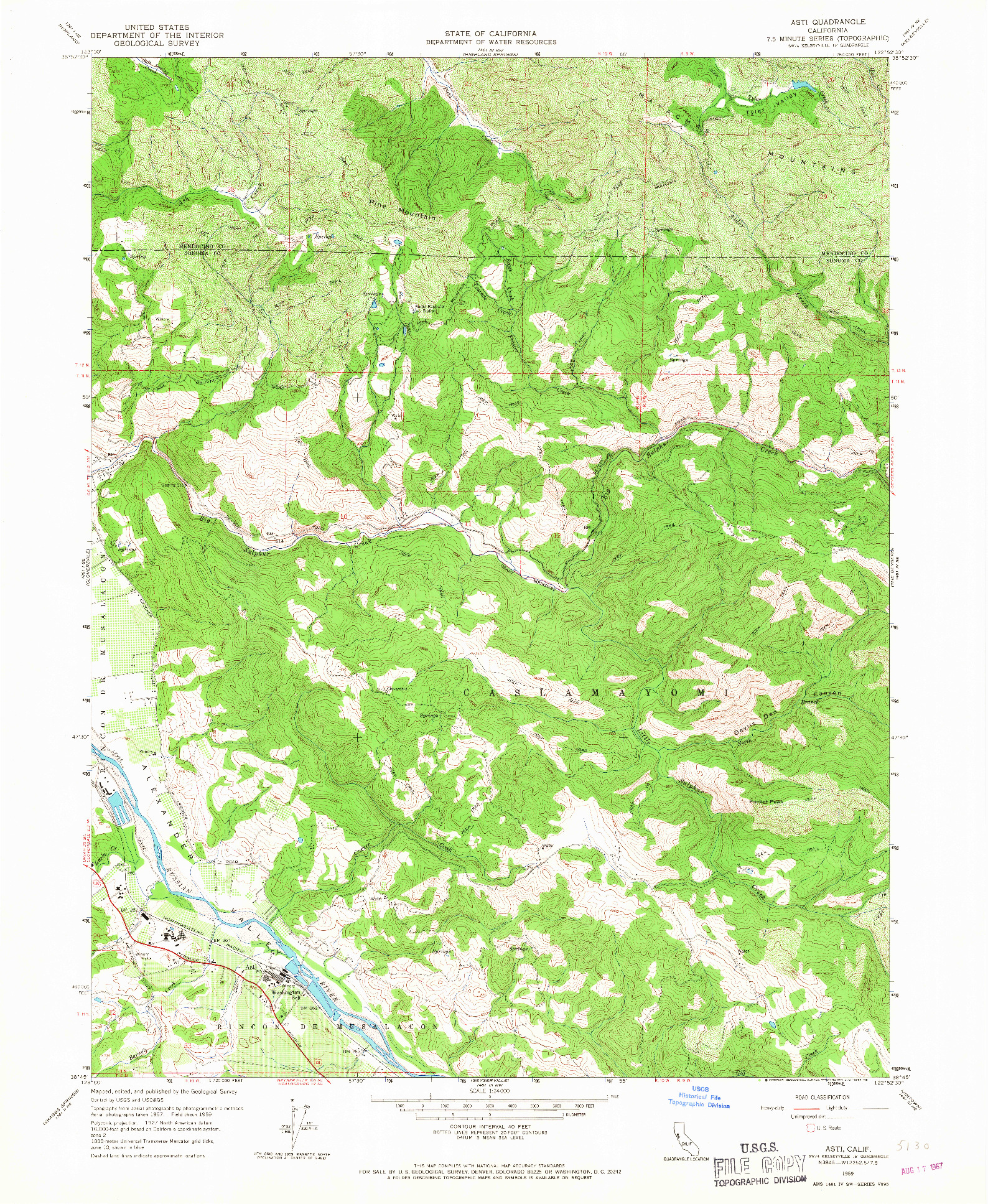 USGS 1:24000-SCALE QUADRANGLE FOR ASTI, CA 1959