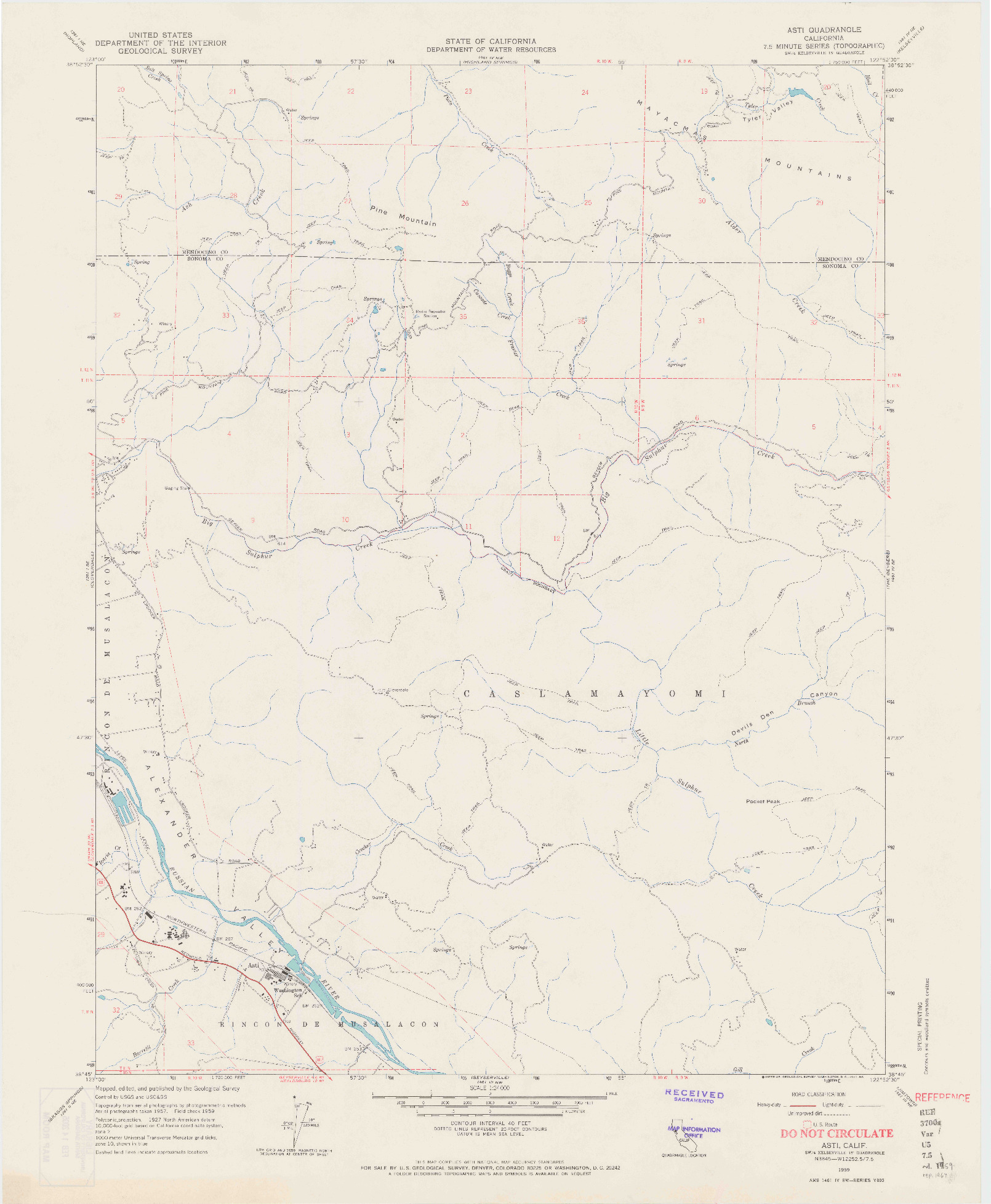 USGS 1:24000-SCALE QUADRANGLE FOR ASTI, CA 1959
