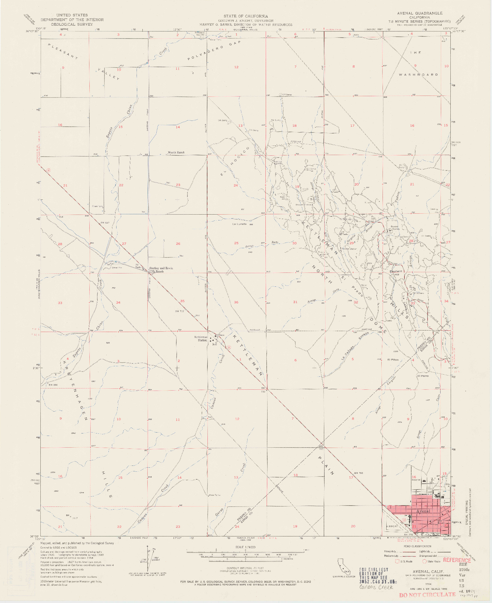USGS 1:24000-SCALE QUADRANGLE FOR AVENAL, CA 1954