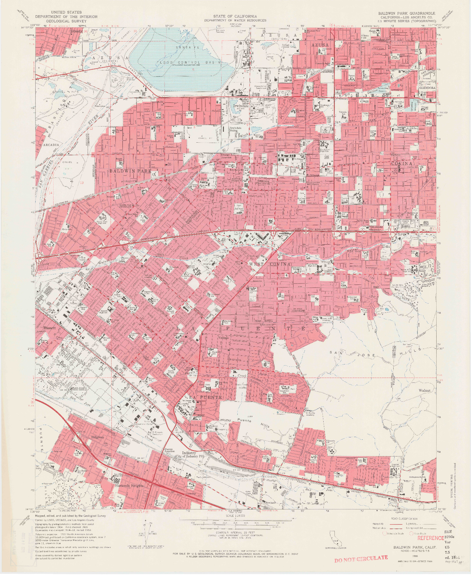 USGS 1:24000-SCALE QUADRANGLE FOR BALDWIN PARK, CA 1966