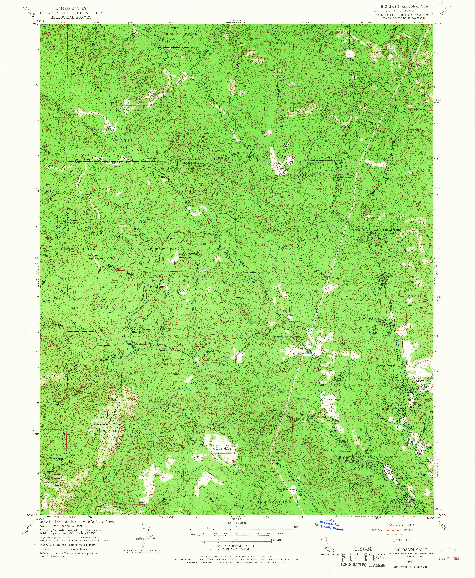 USGS 1:24000-SCALE QUADRANGLE FOR BIG BASIN, CA 1955