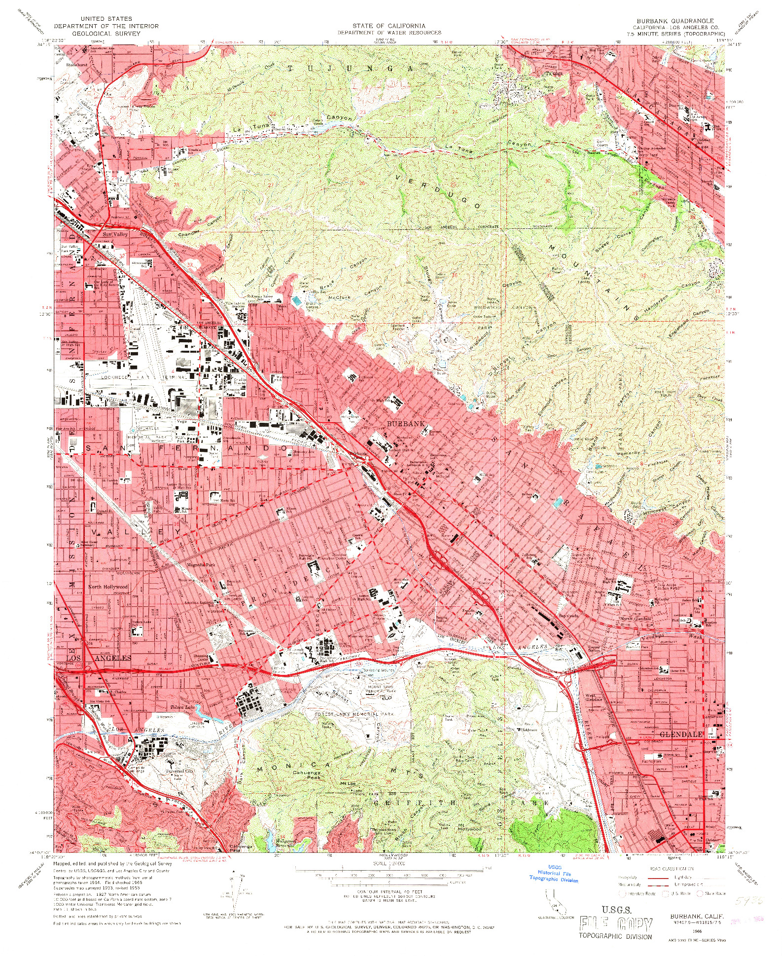 USGS 1:24000-SCALE QUADRANGLE FOR BURBANK, CA 1966