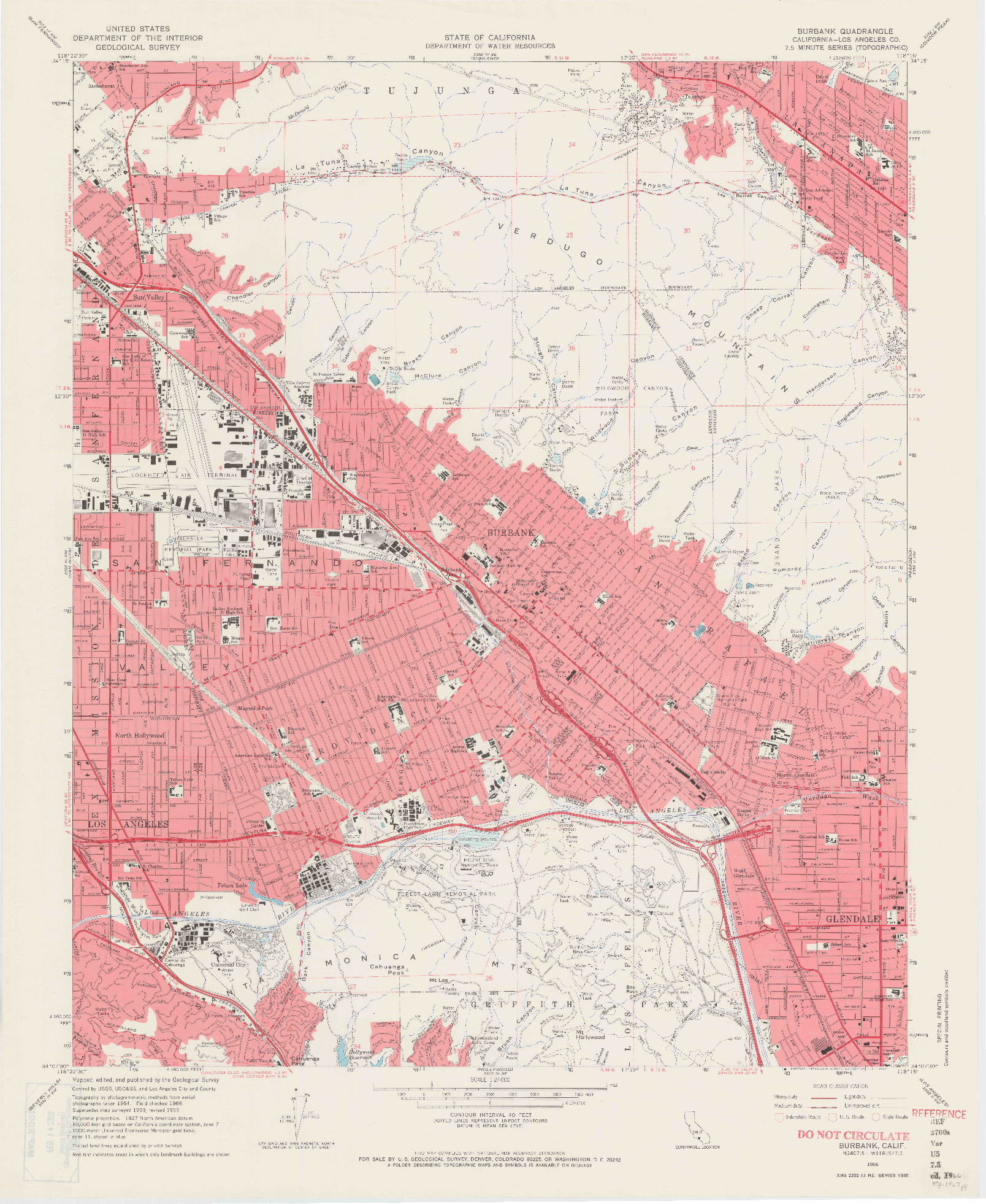 USGS 1:24000-SCALE QUADRANGLE FOR BURBANK, CA 1966