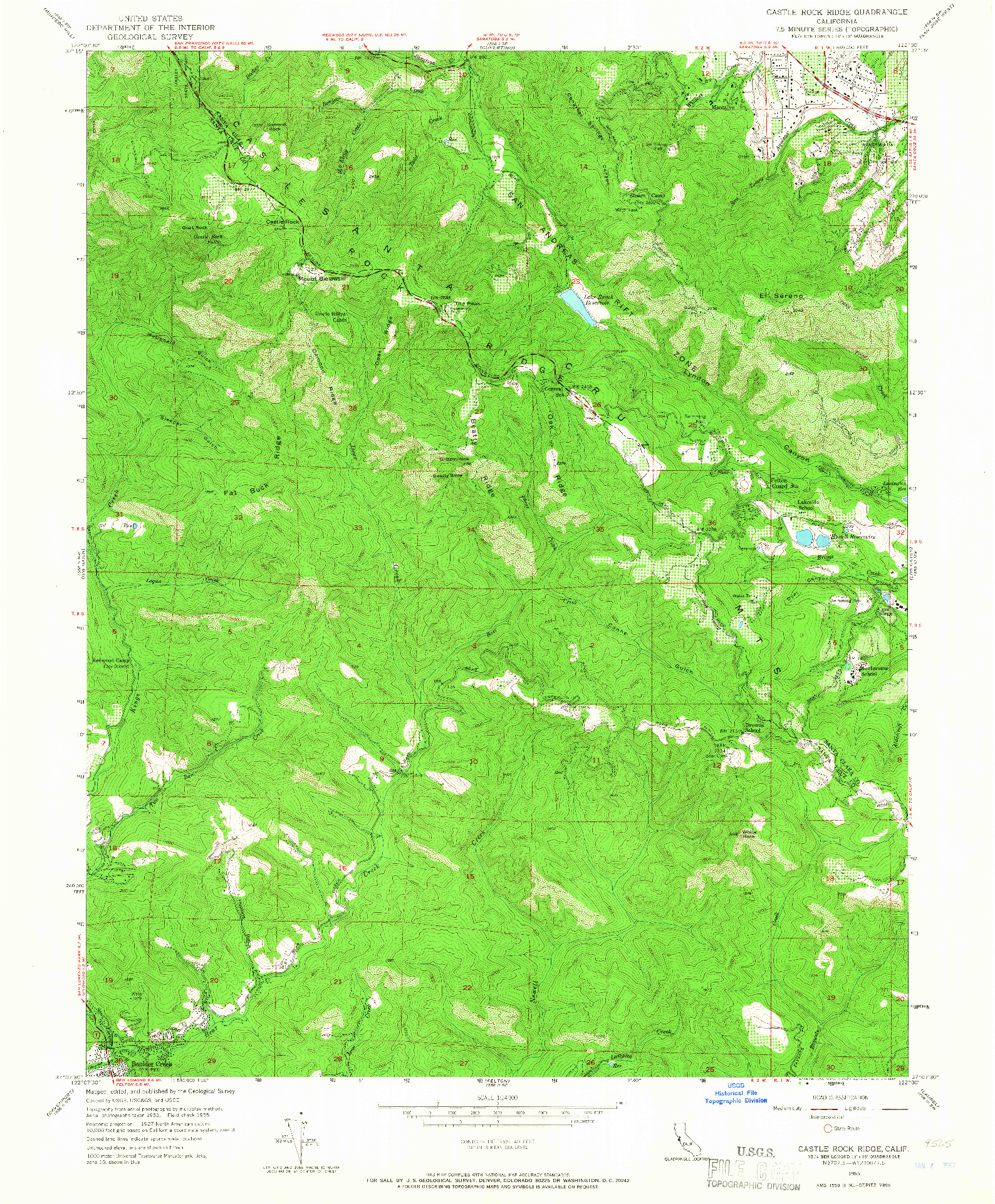 USGS 1:24000-SCALE QUADRANGLE FOR CASTLE ROCK RIDGE, CA 1955