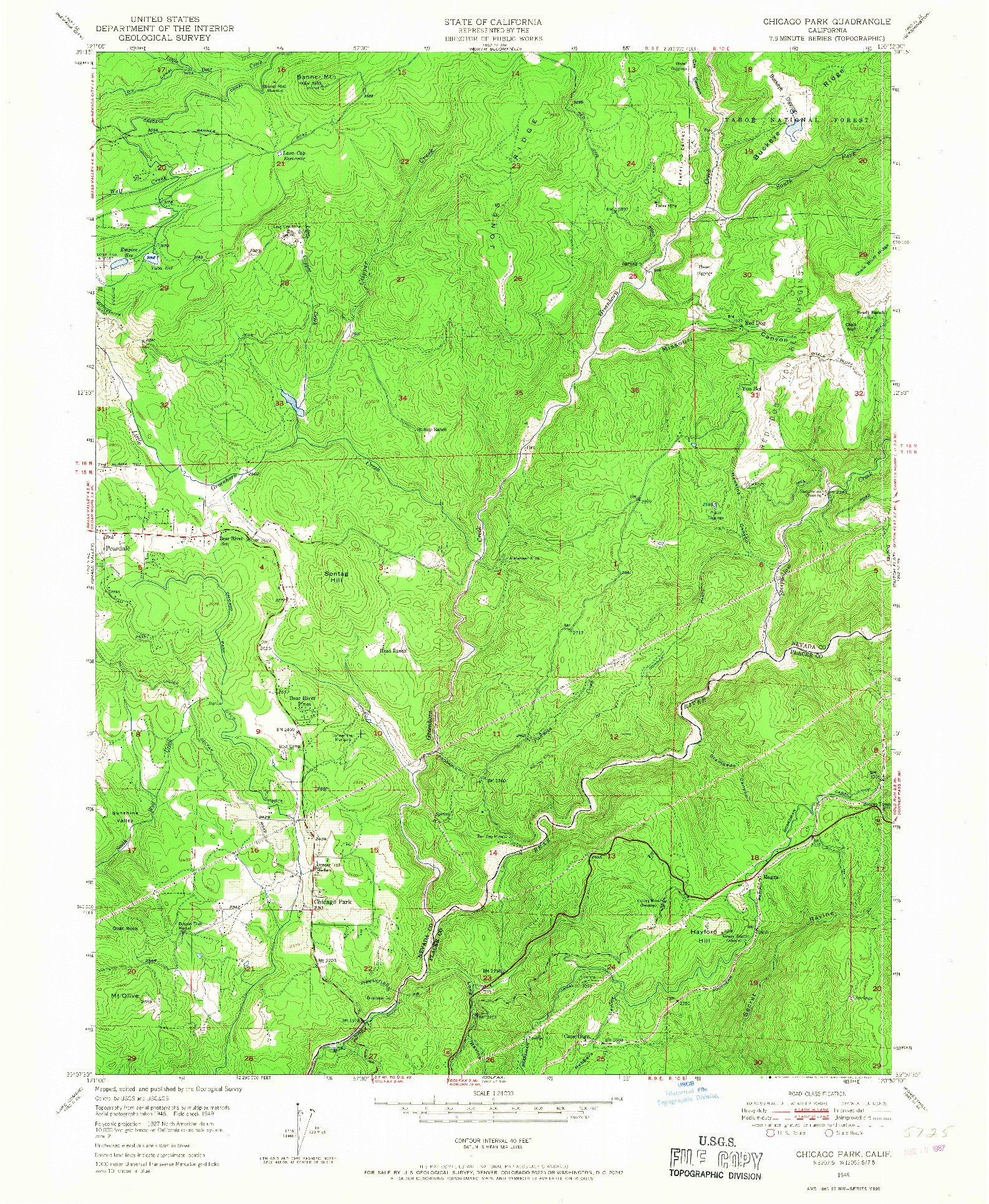 USGS 1:24000-SCALE QUADRANGLE FOR CHICAGO PARK, CA 1949