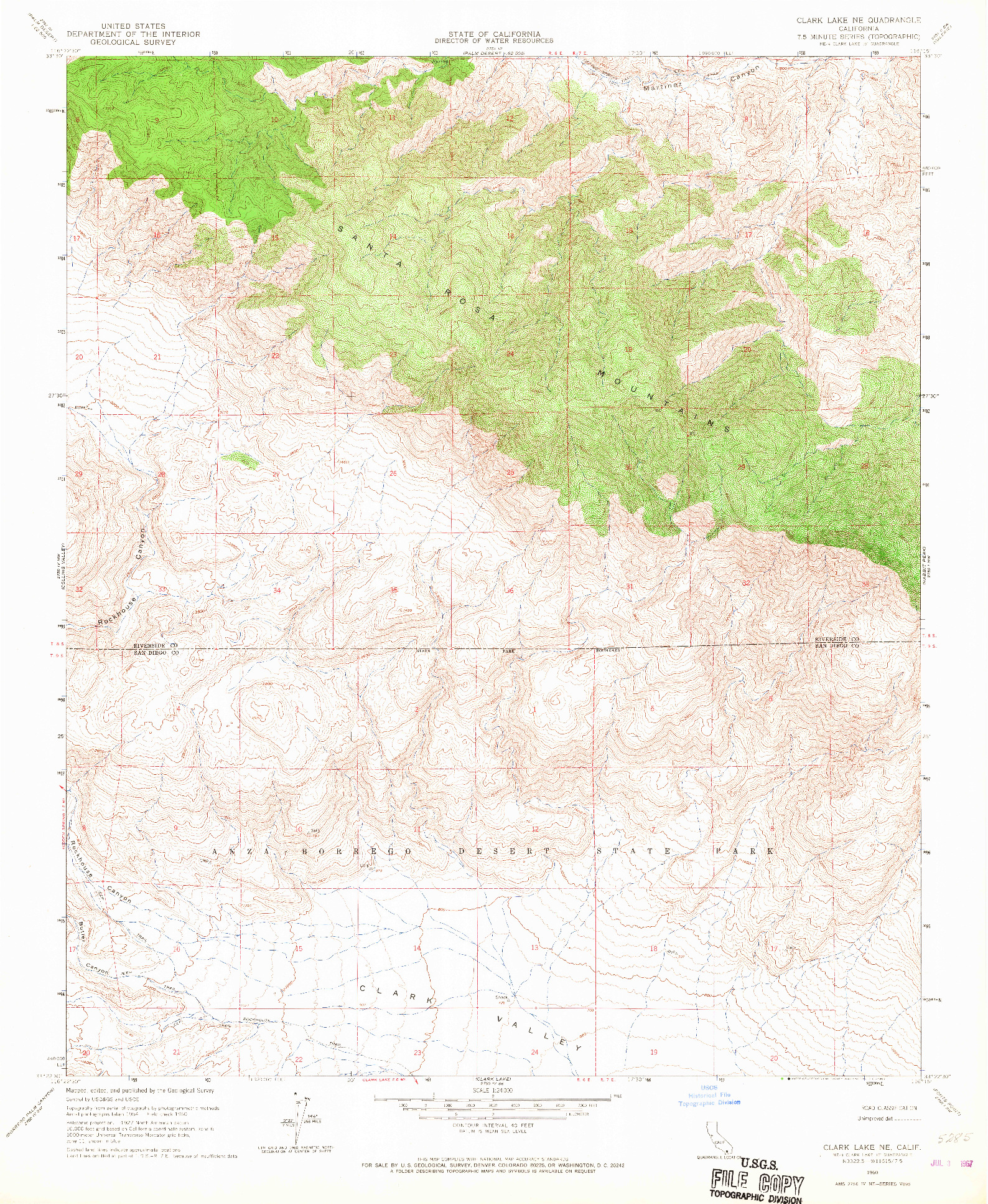 USGS 1:24000-SCALE QUADRANGLE FOR CLARK LAKE NE, CA 1960