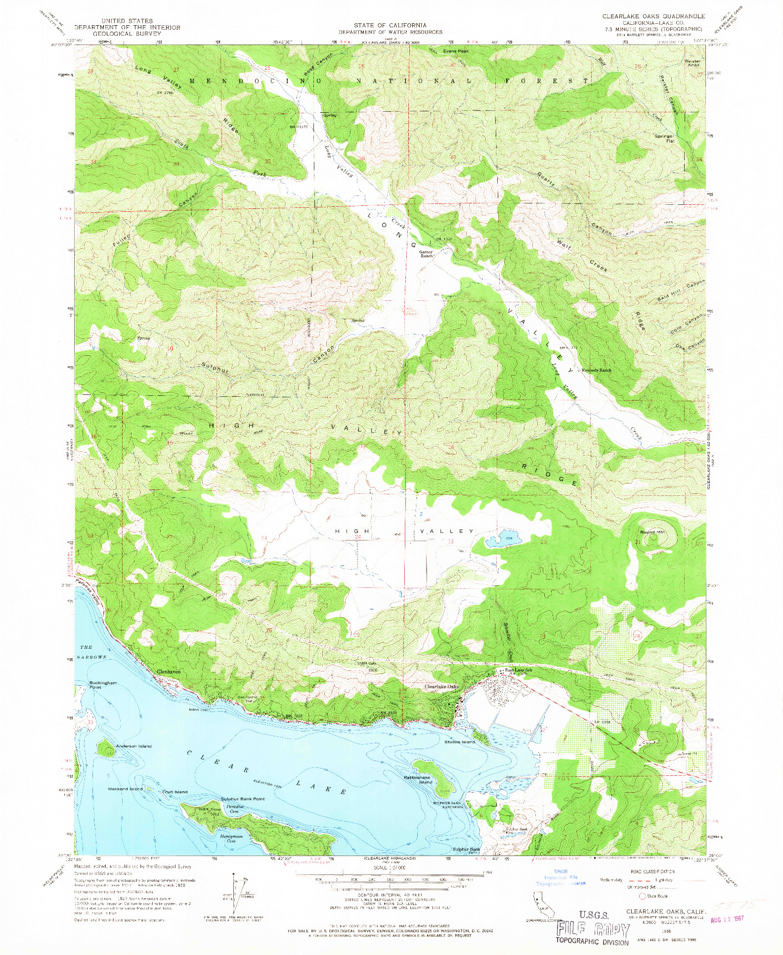 USGS 1:24000-SCALE QUADRANGLE FOR CLEARLAKE OAKS, CA 1958