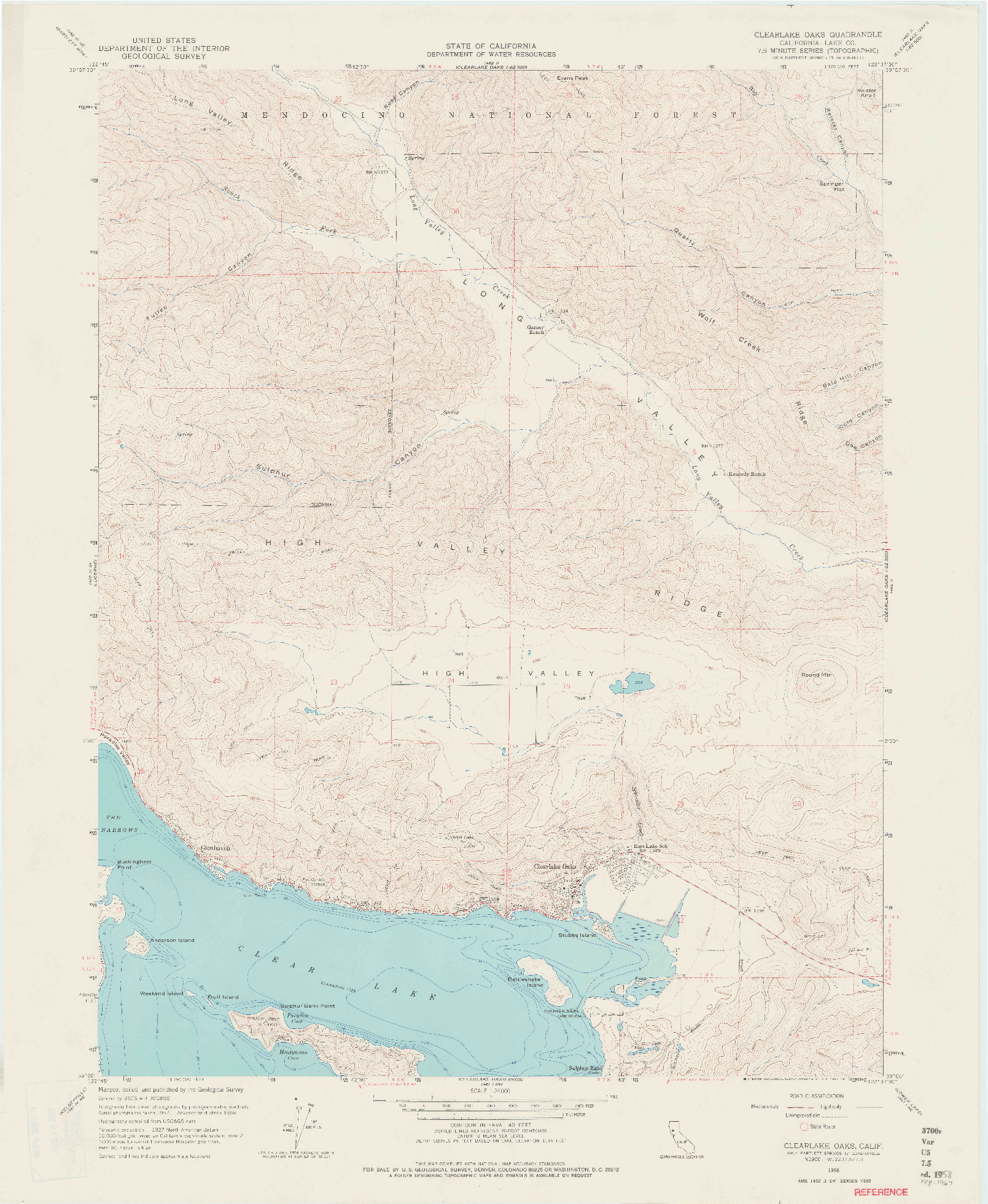 USGS 1:24000-SCALE QUADRANGLE FOR CLEARLAKE OAKS, CA 1958