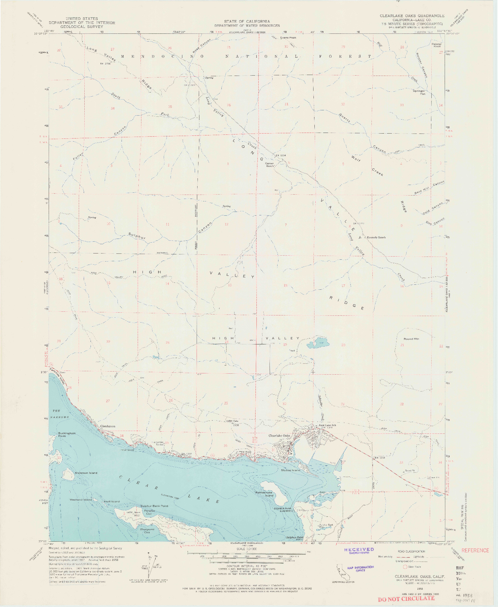 USGS 1:24000-SCALE QUADRANGLE FOR CLEARLAKE OAKS, CA 1958