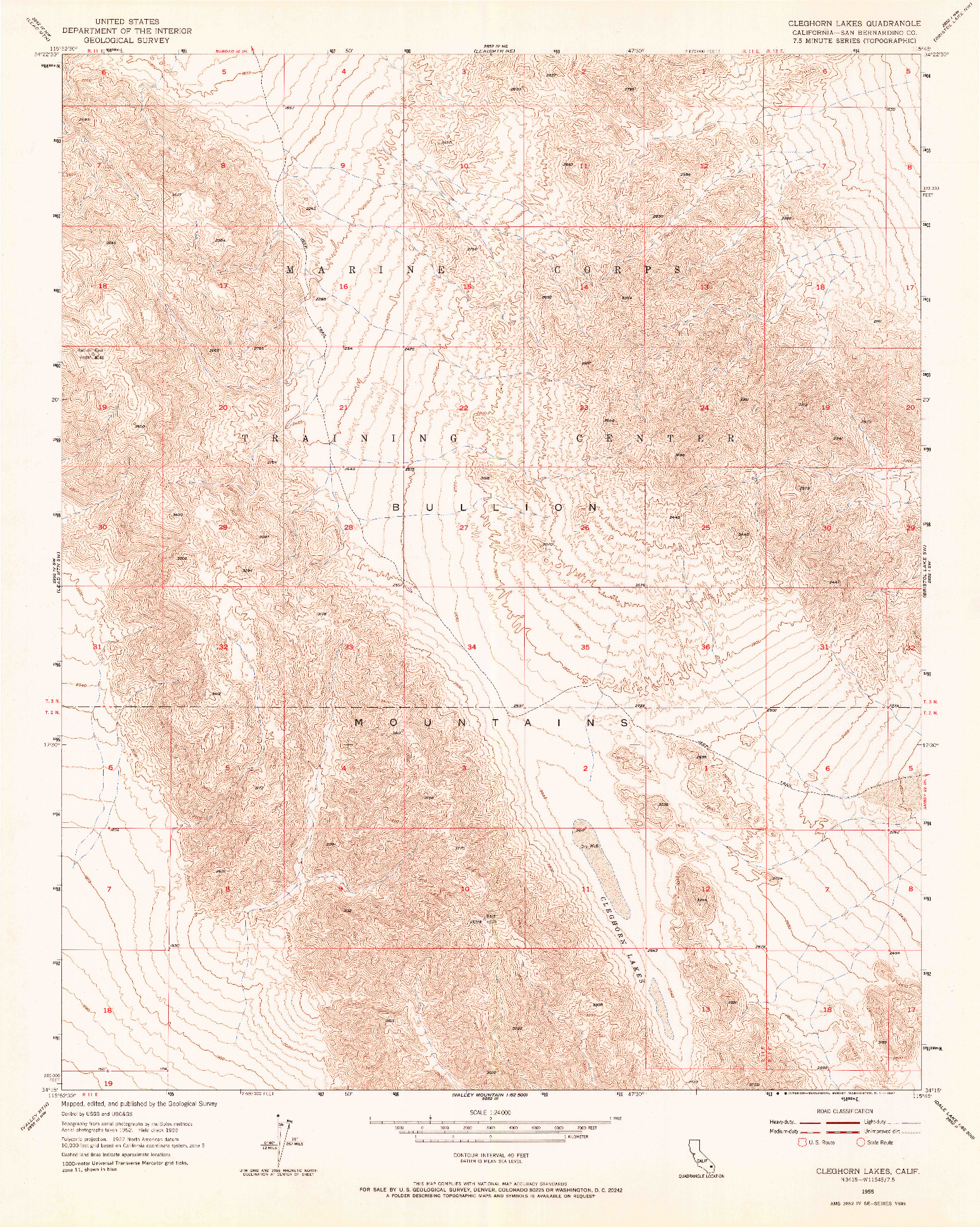 USGS 1:24000-SCALE QUADRANGLE FOR CLEGHORN LAKES, CA 1955