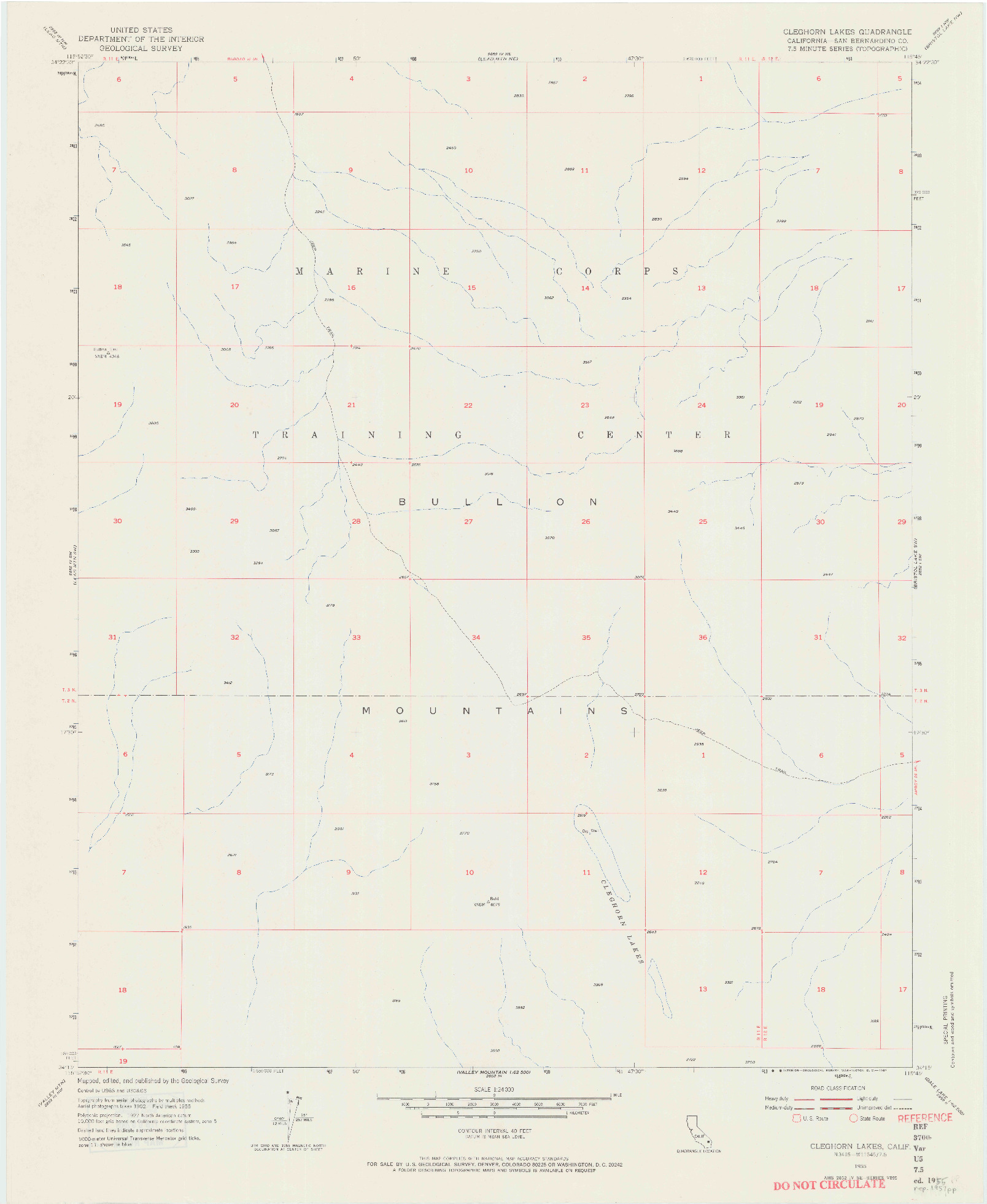 USGS 1:24000-SCALE QUADRANGLE FOR CLEGHORN LAKES, CA 1955