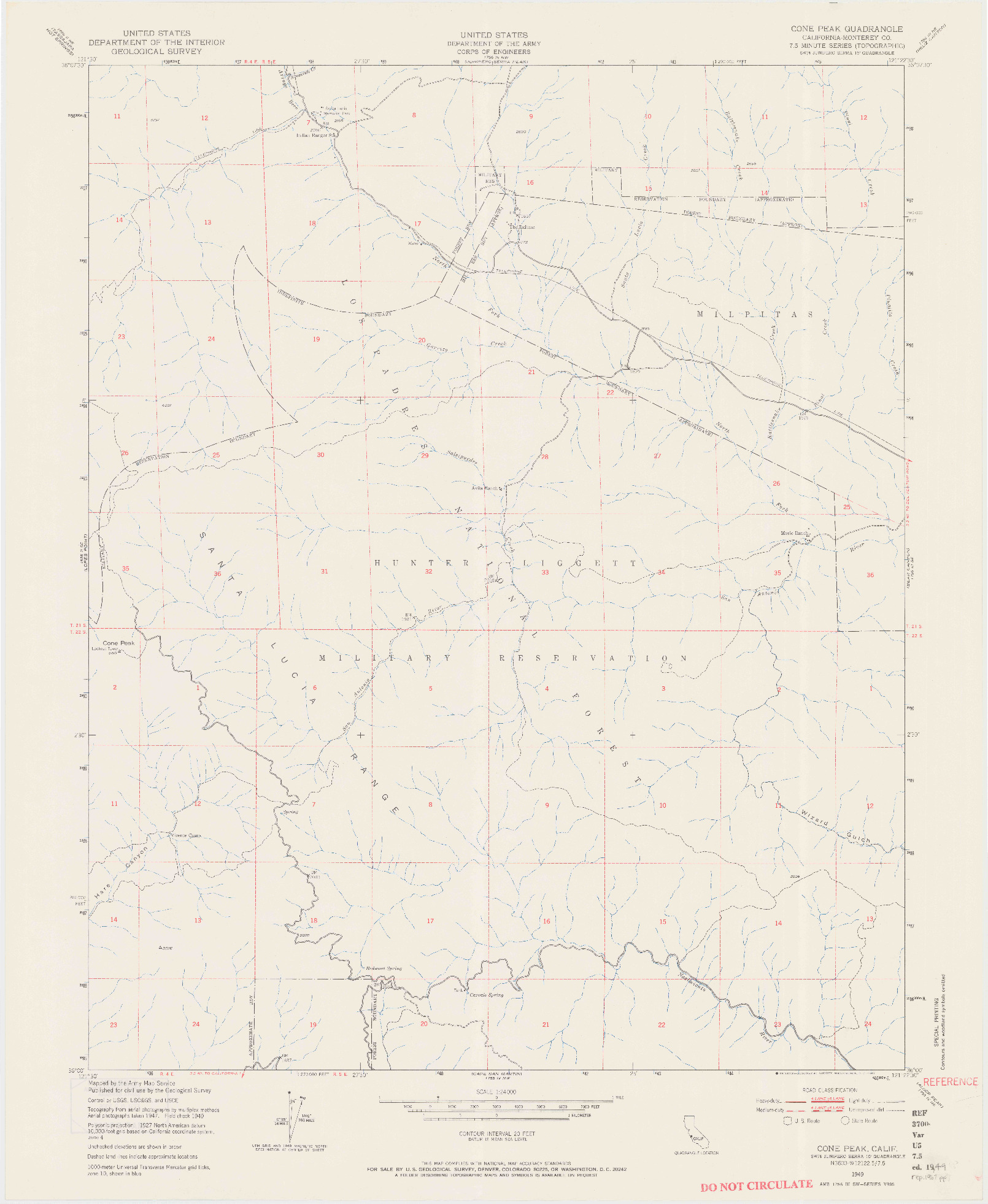 USGS 1:24000-SCALE QUADRANGLE FOR CONE PEAK, CA 1949