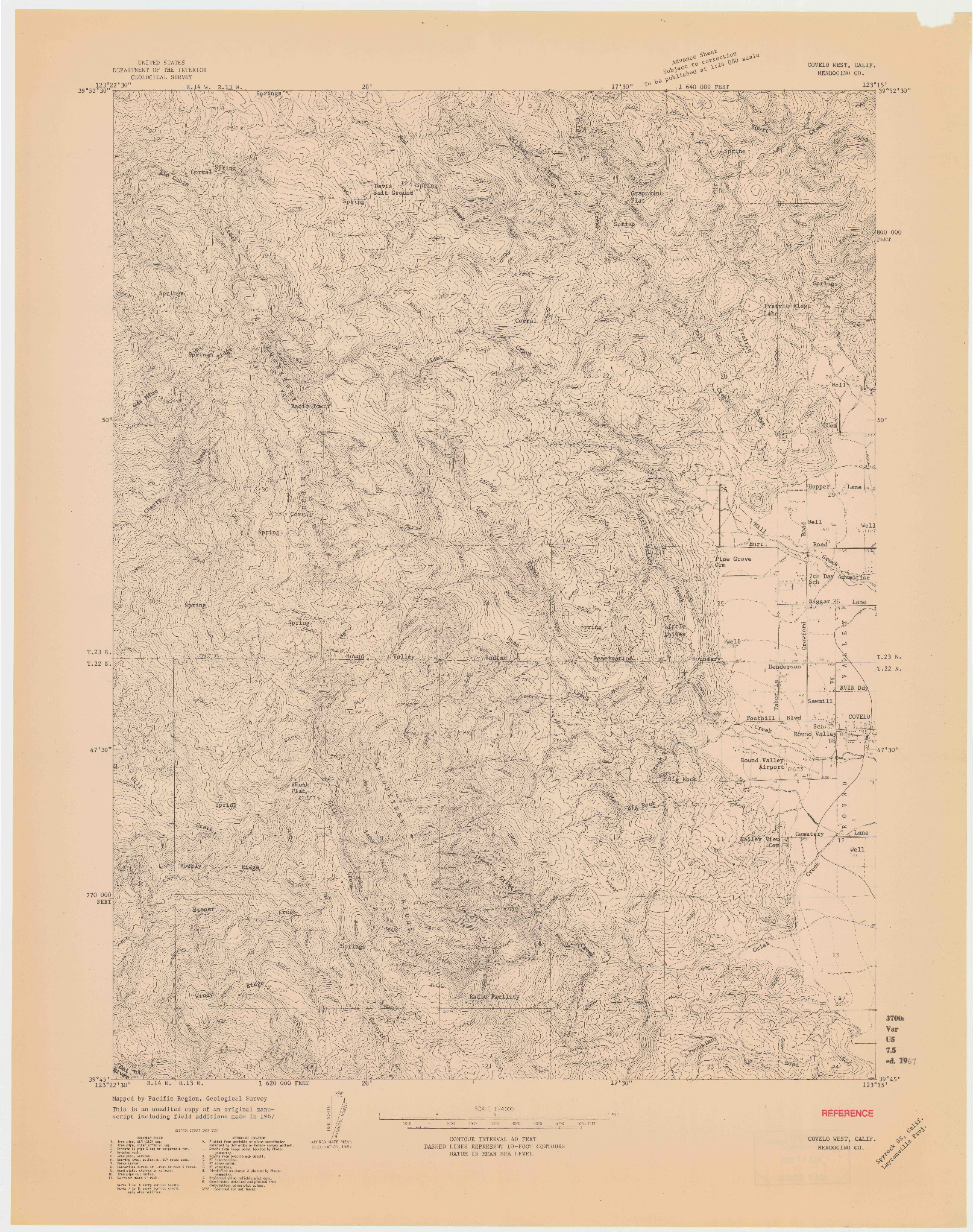 USGS 1:24000-SCALE QUADRANGLE FOR COVELO WEST, CA 1967