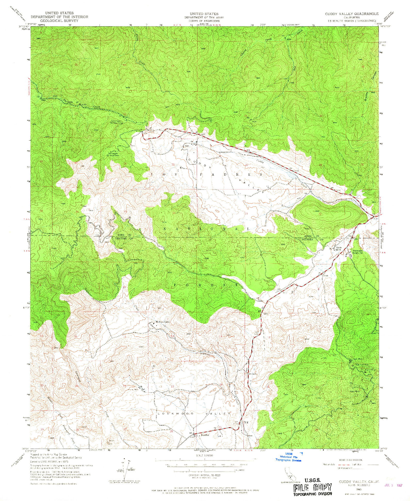 USGS 1:24000-SCALE QUADRANGLE FOR CUDDY VALLEY, CA 1943