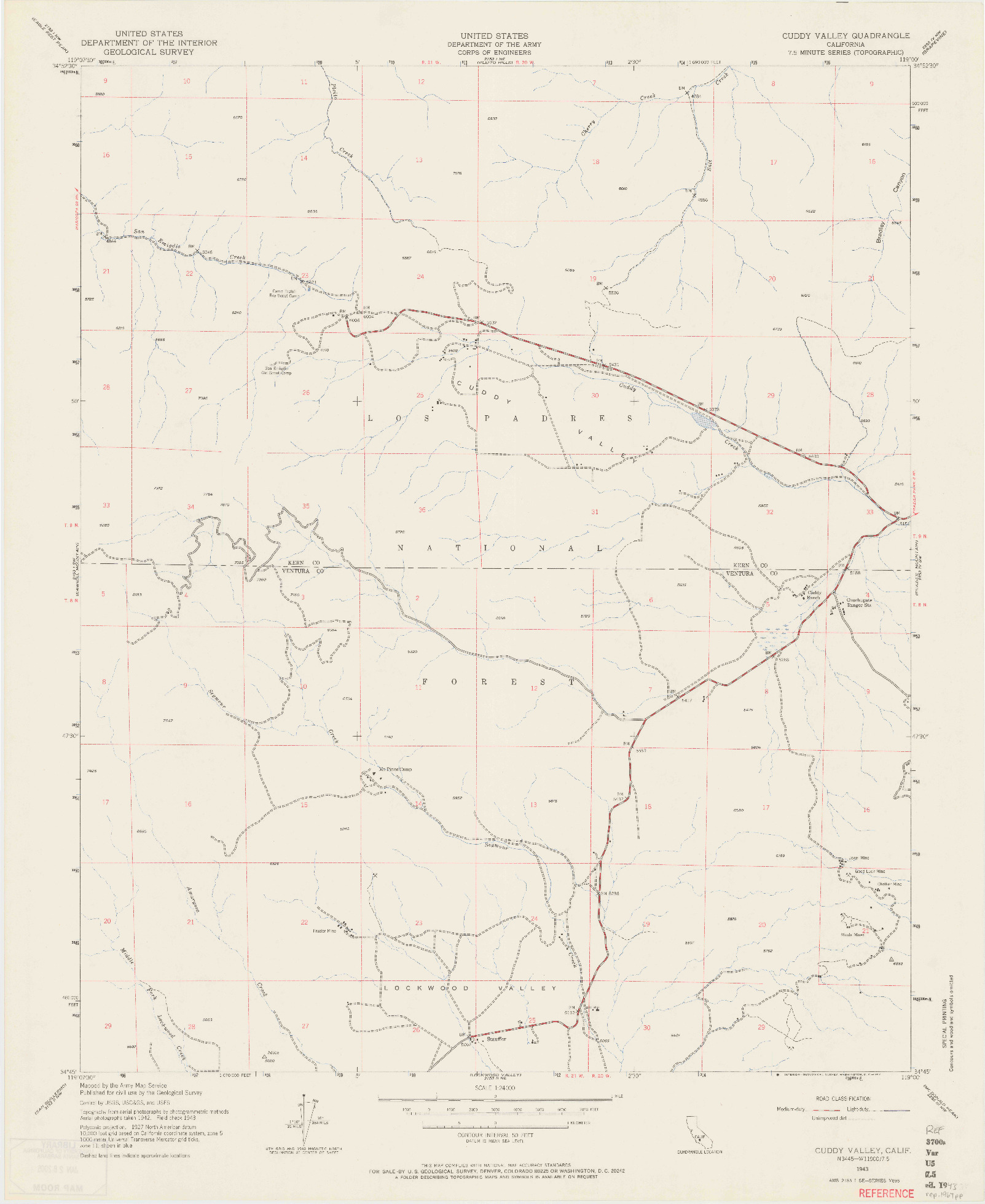 USGS 1:24000-SCALE QUADRANGLE FOR CUDDY VALLEY, CA 1943