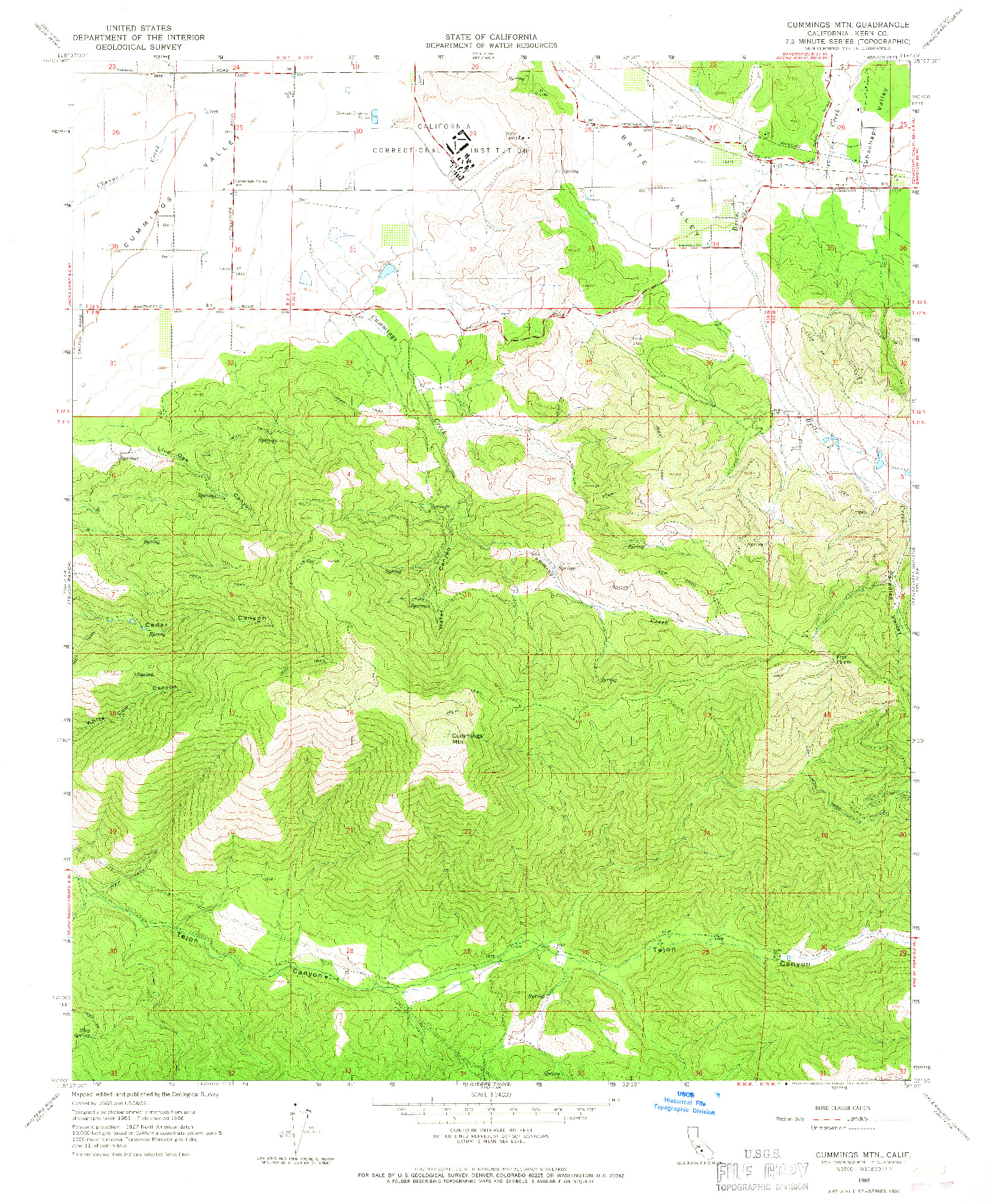 USGS 1:24000-SCALE QUADRANGLE FOR CUMMINGS MTN, CA 1966